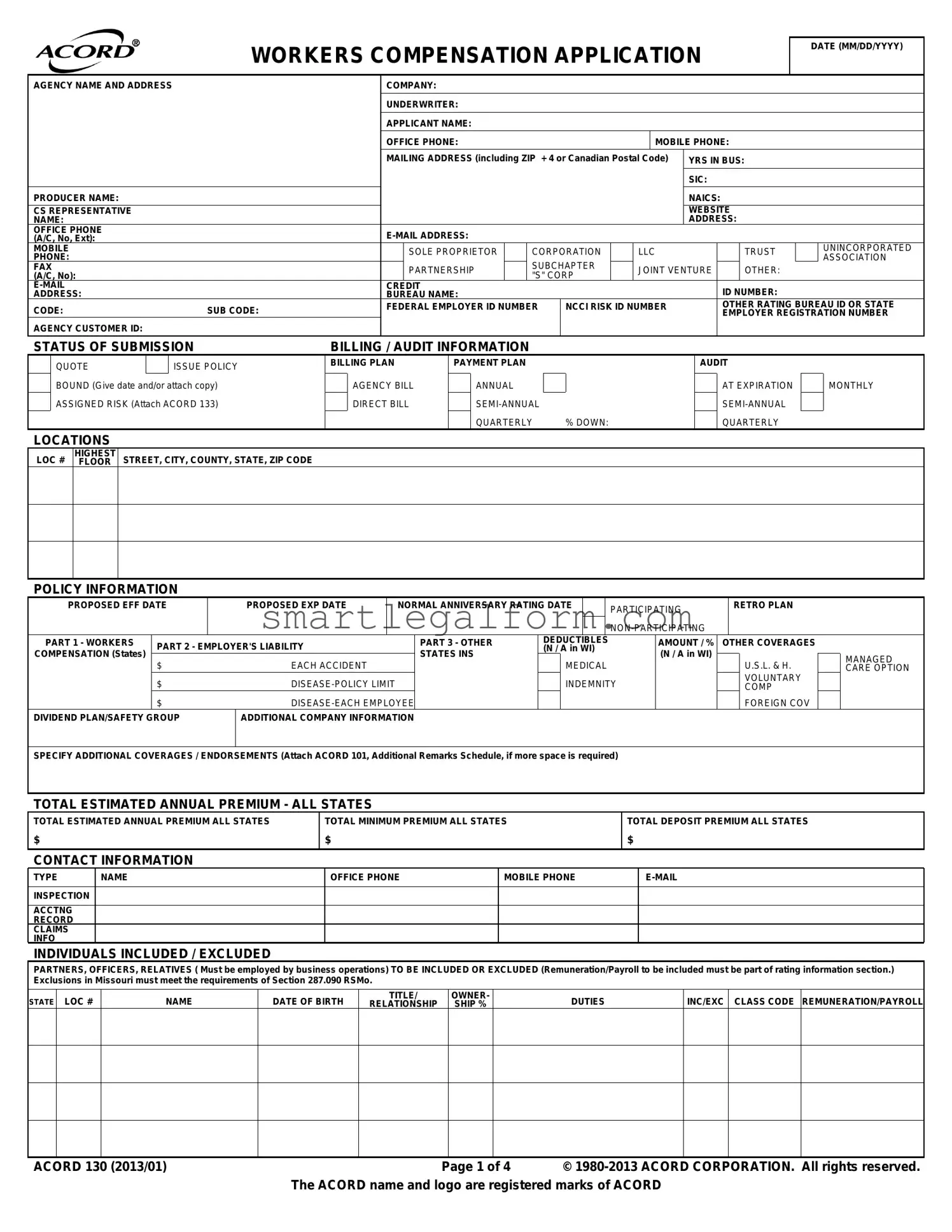 Free Acord 130 Form