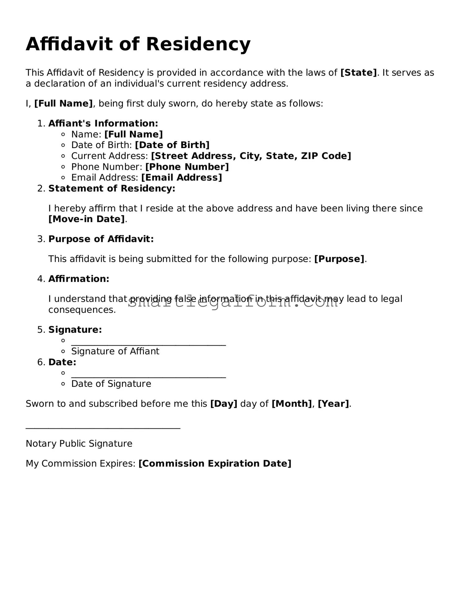 Attorney-Approved Affidavit of Residency Form