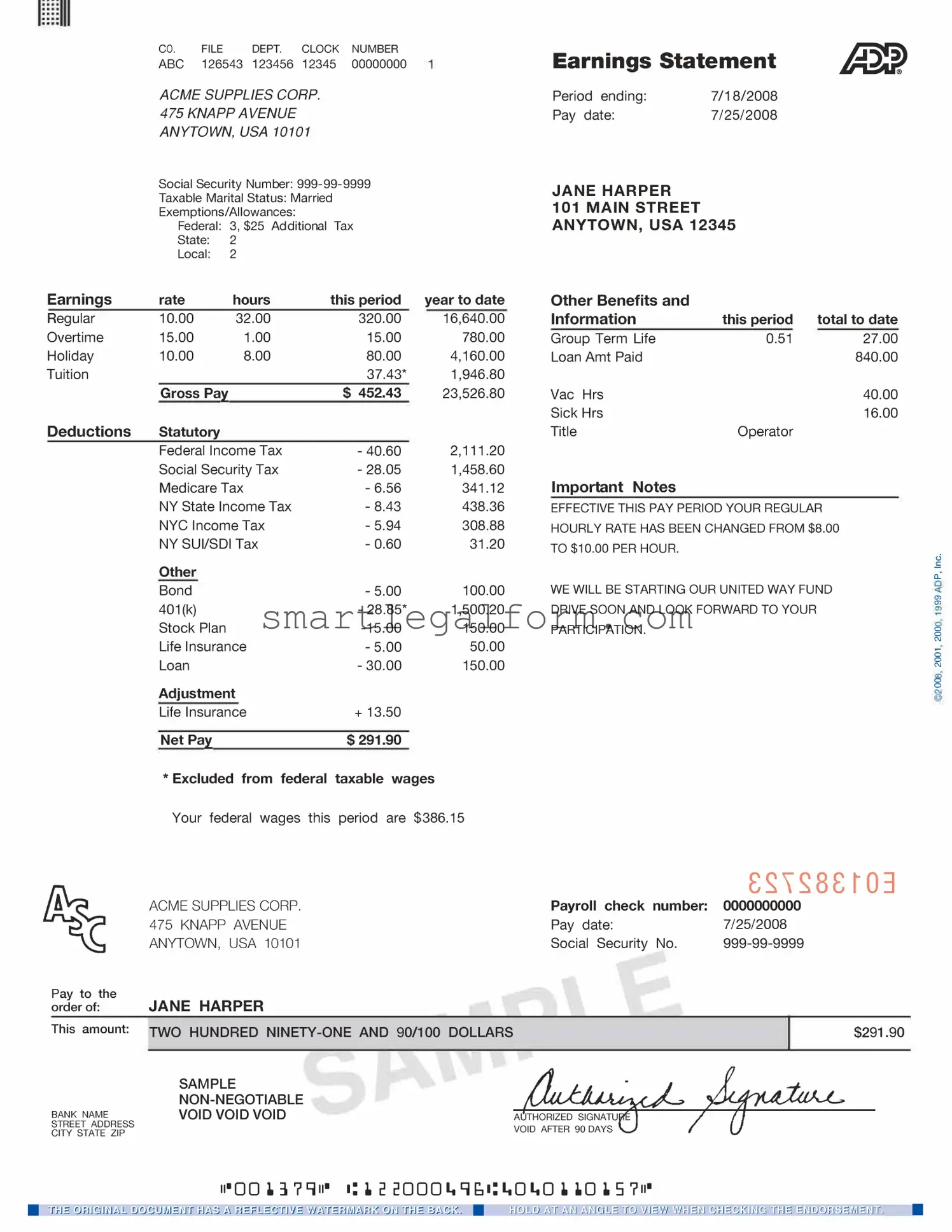 Free Adp Pay Stub Form