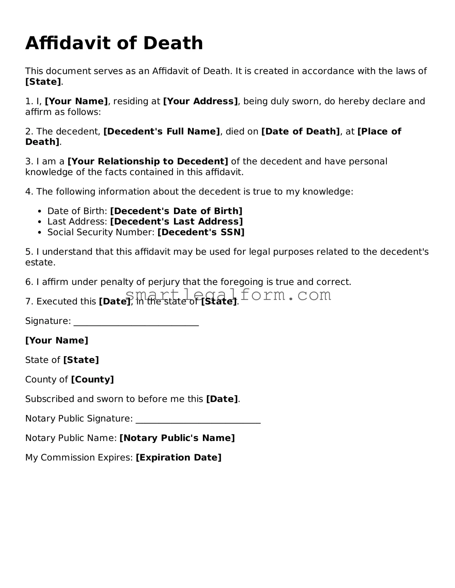 Attorney-Approved Affidavit of Death Form