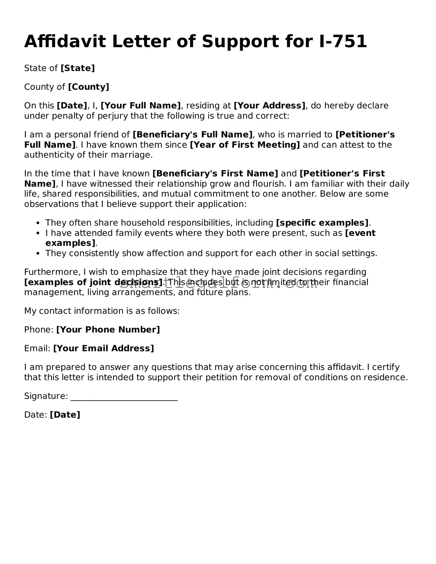 Attorney-Approved Affidavit Letter of Support for I-751 Form
