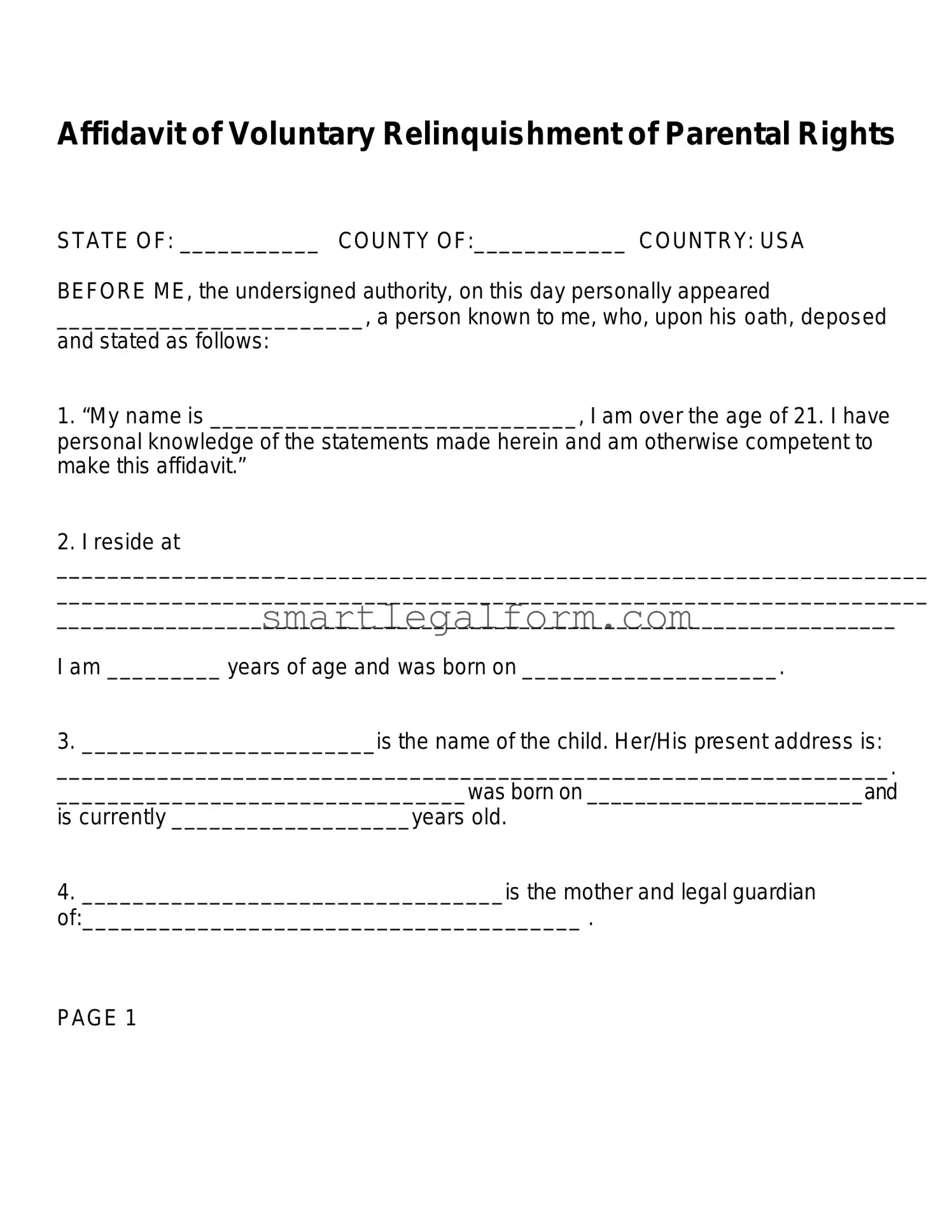Free Affidavit Parental Rights Form