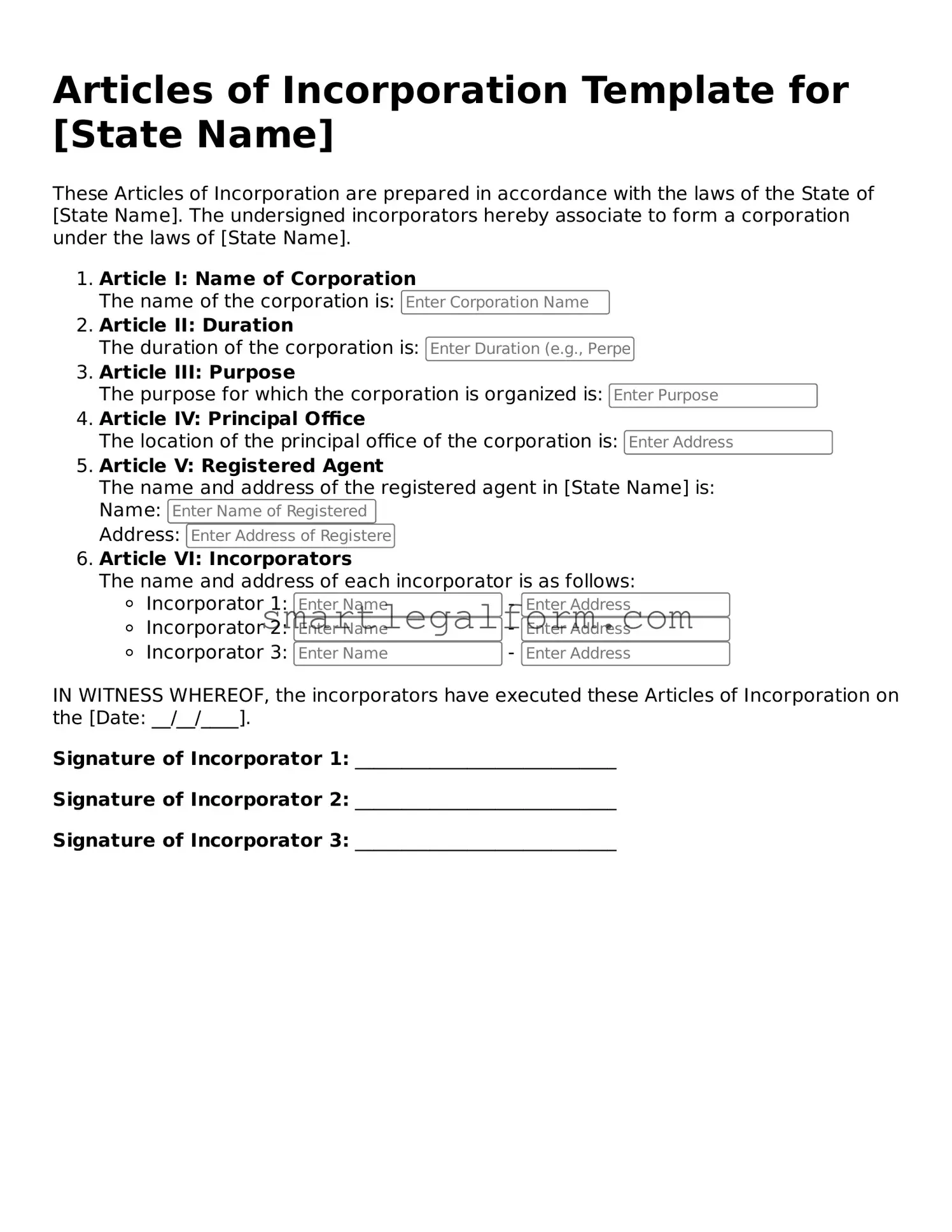 Attorney-Approved Articles of Incorporation Form