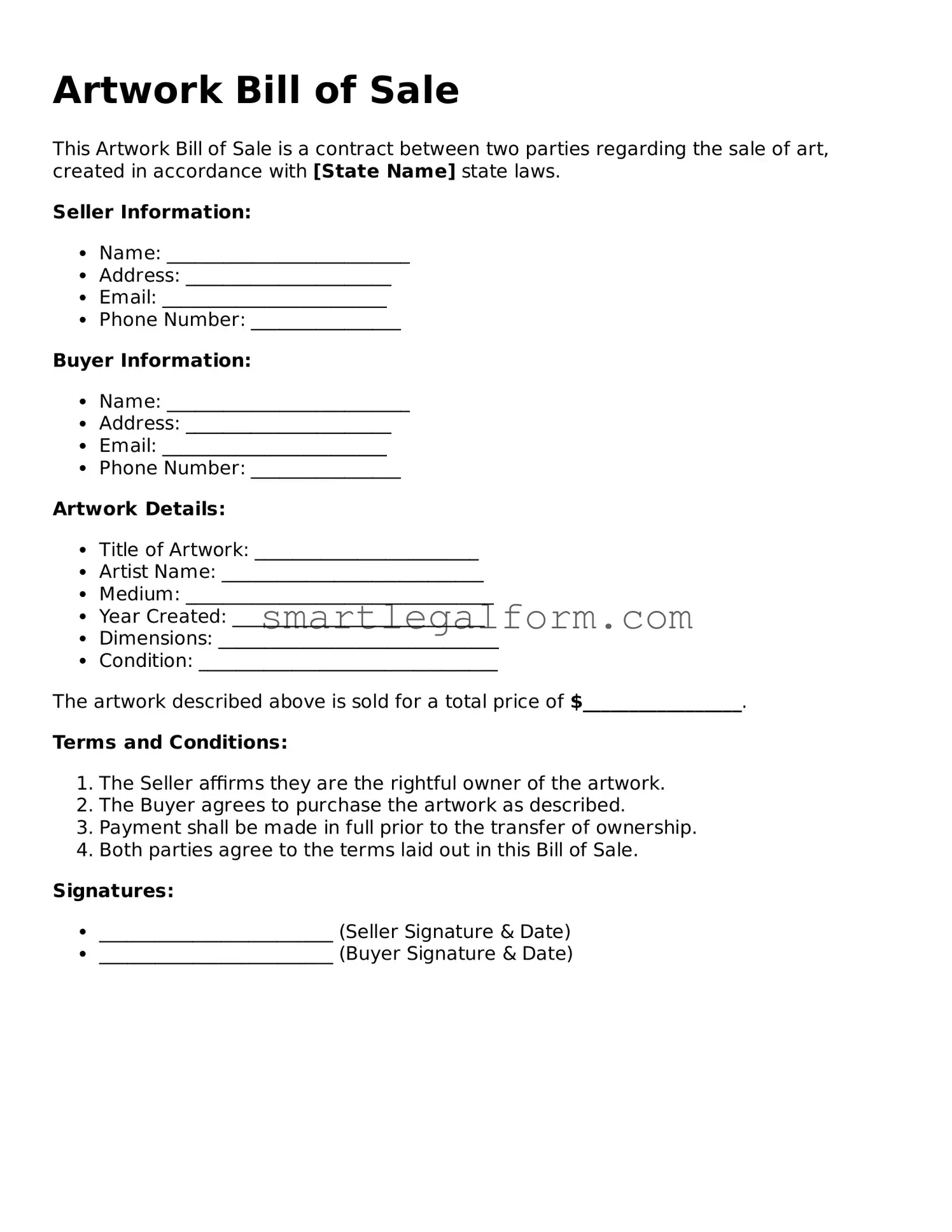 Attorney-Approved Artwork Bill of Sale Form