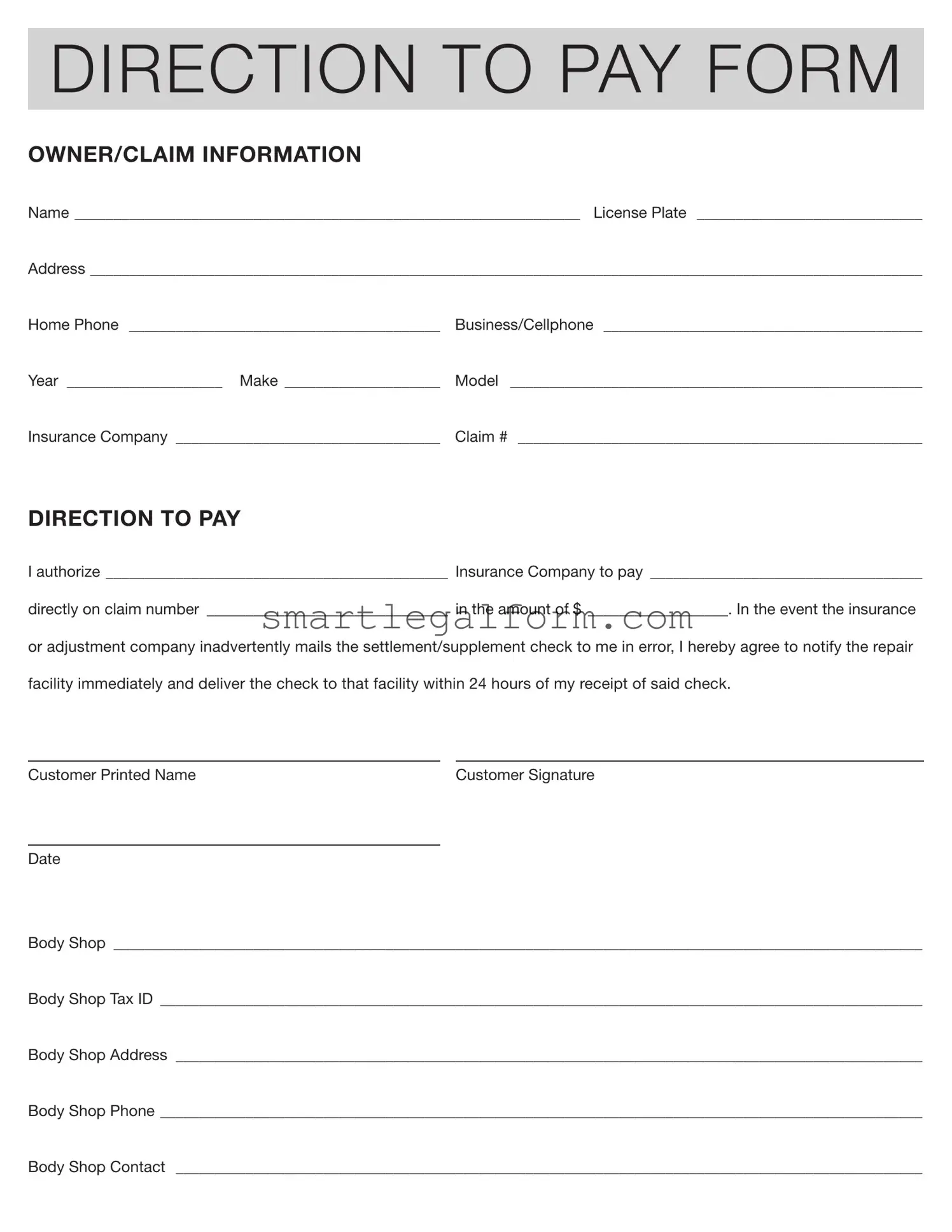 Free Authorization And Direction Pay Form