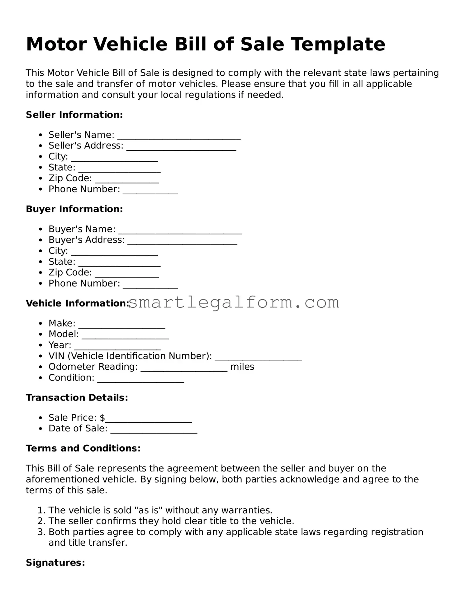 Attorney-Approved Motor Vehicle Bill of Sale Form