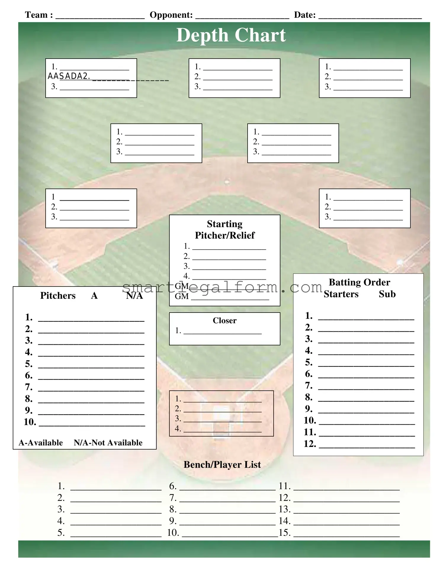 Free Baseball Field Lineup Form