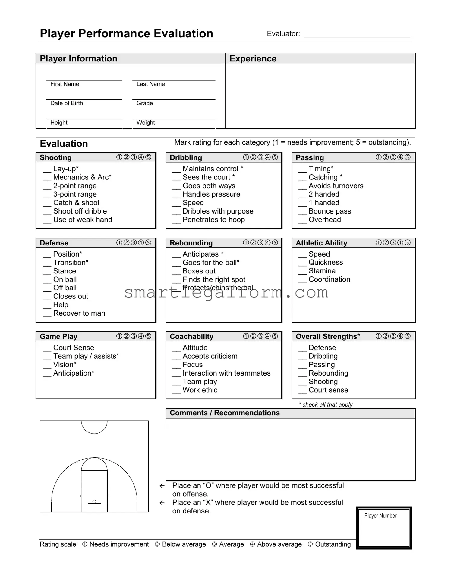 Free Basketball Evaluation Form
