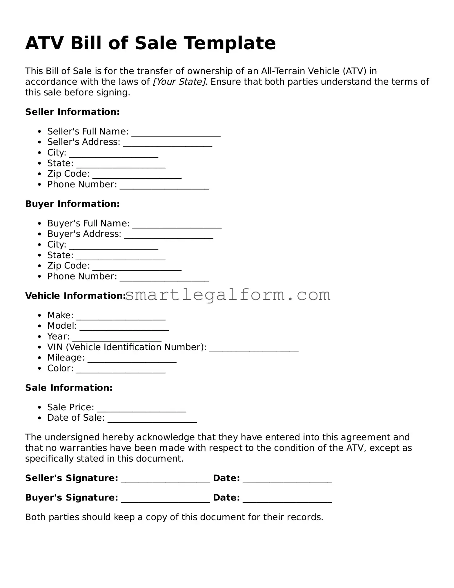 Attorney-Approved ATV Bill of Sale Form