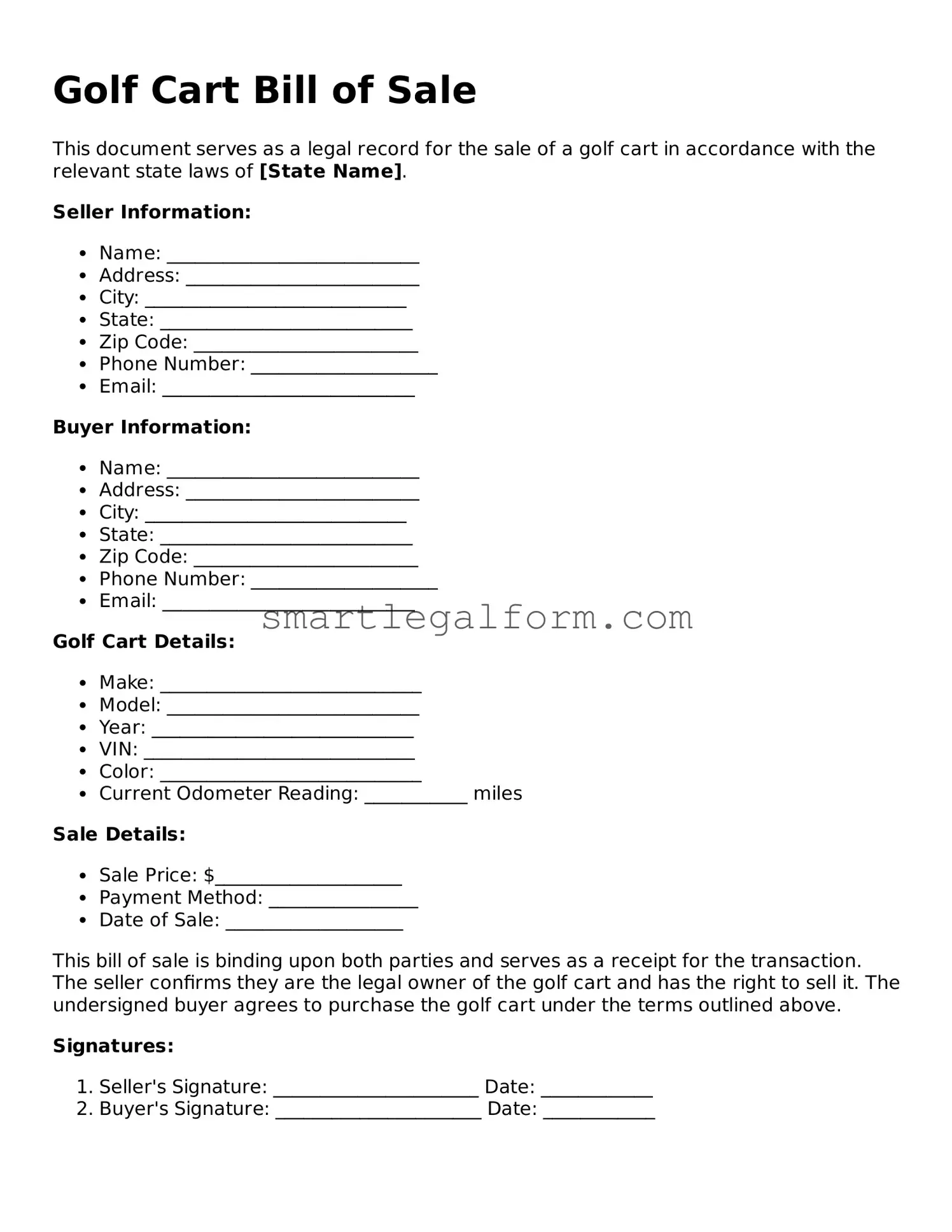 Attorney-Approved Golf Cart Bill of Sale Form