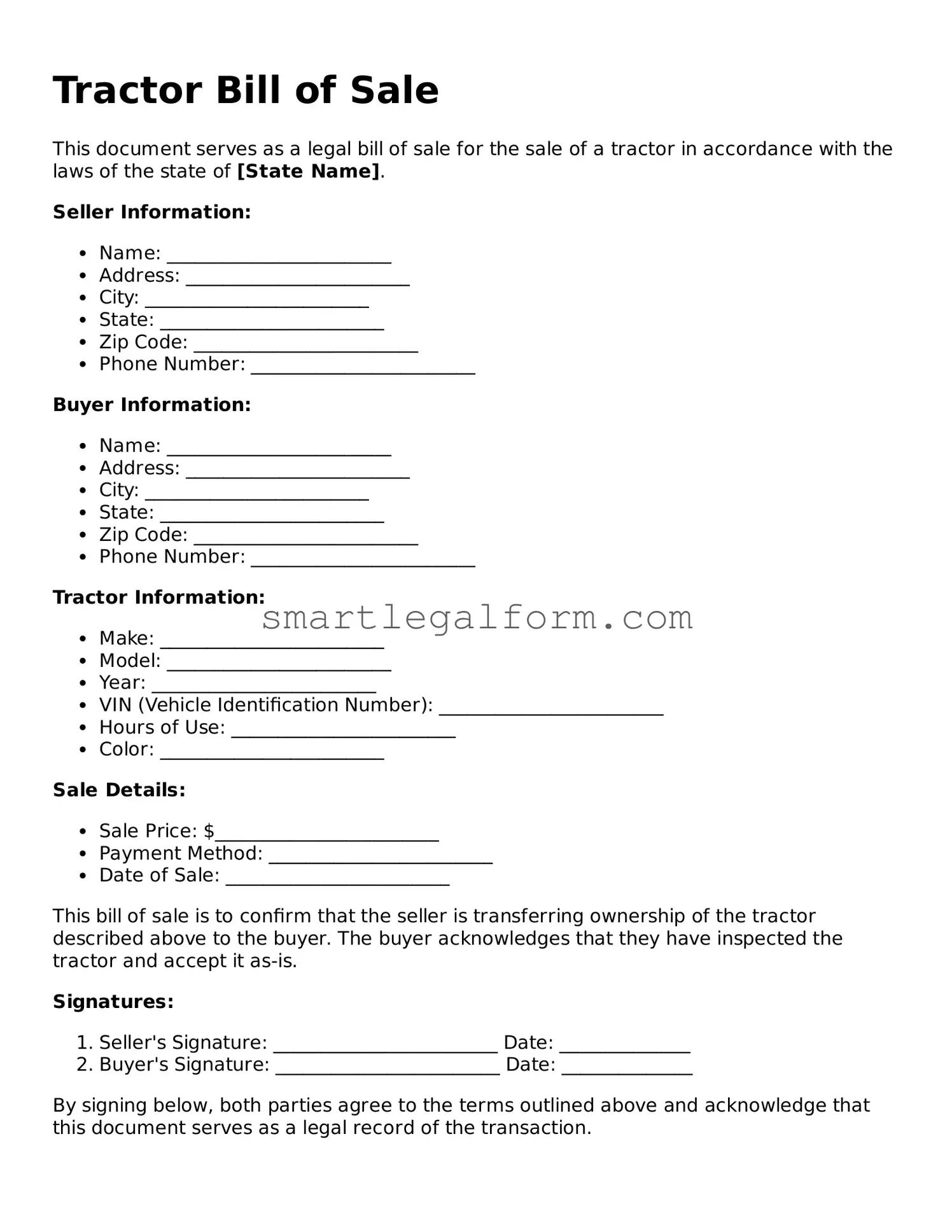 Attorney-Approved Tractor Bill of Sale Form
