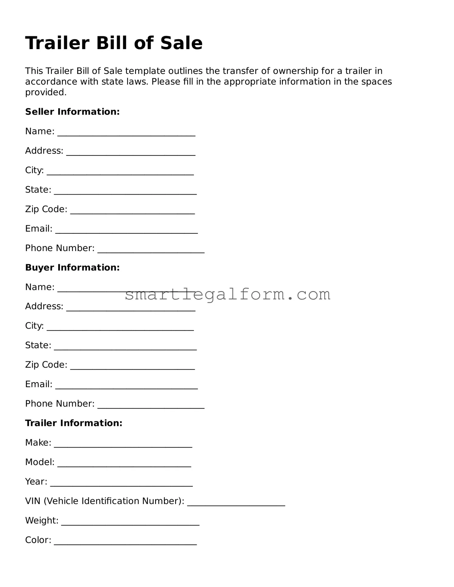 Attorney-Approved Trailer Bill of Sale Form