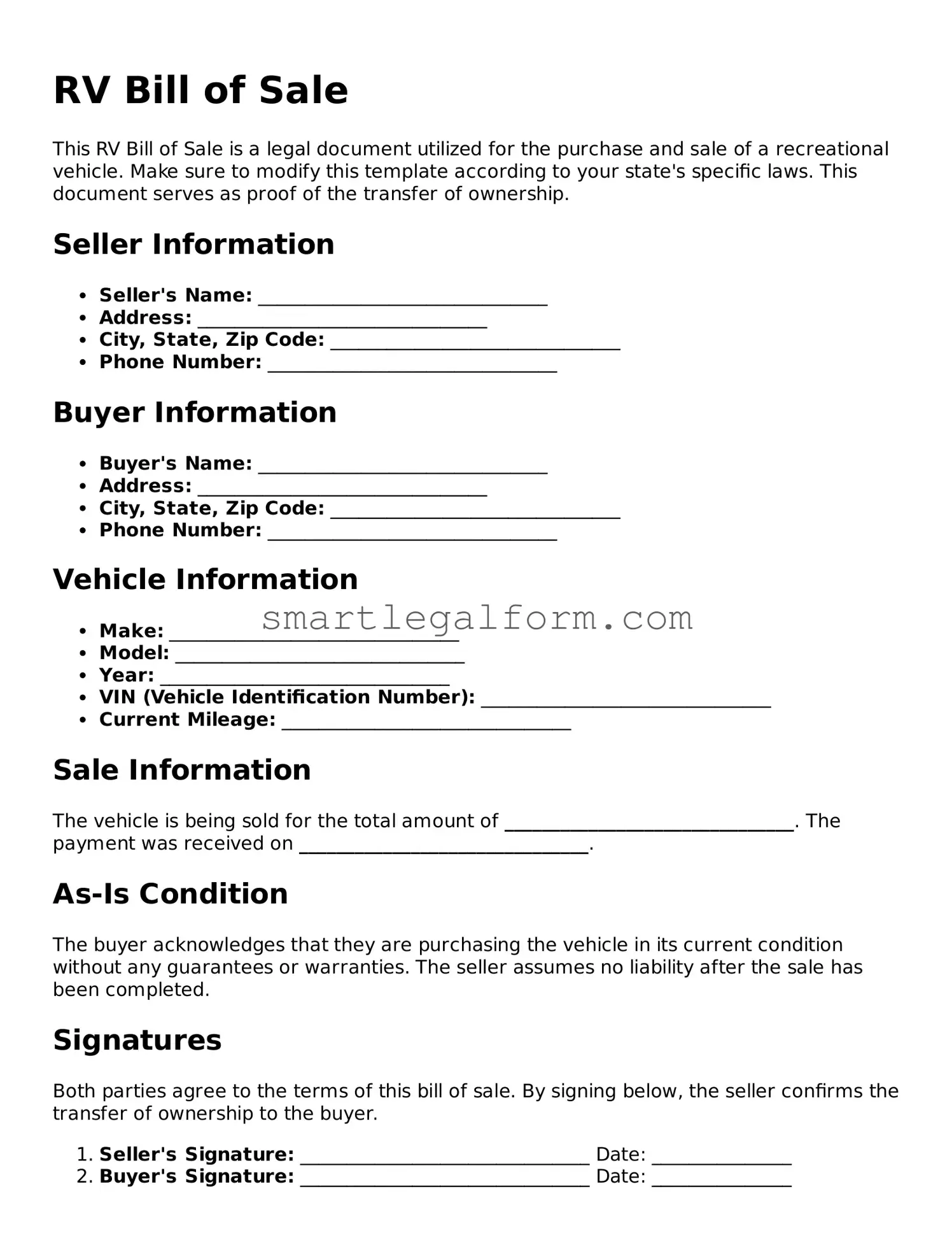 Attorney-Approved RV Bill of Sale Form