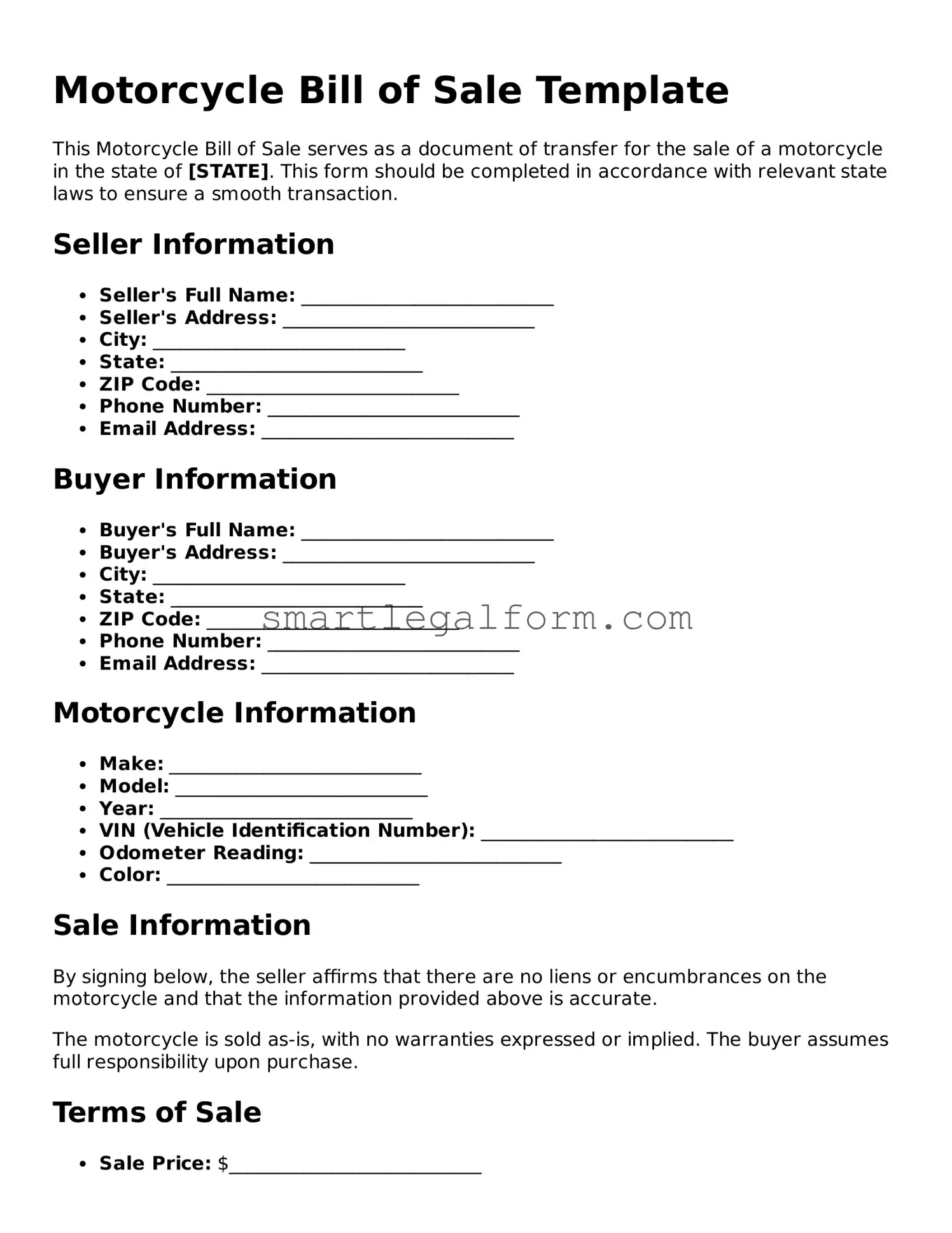 Attorney-Approved Motorcycle Bill of Sale Form