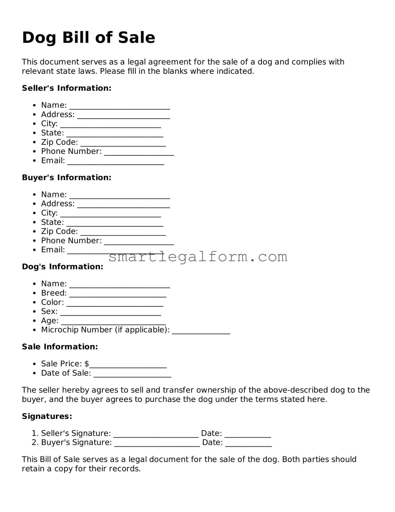 Attorney-Approved Dog Bill of Sale Form