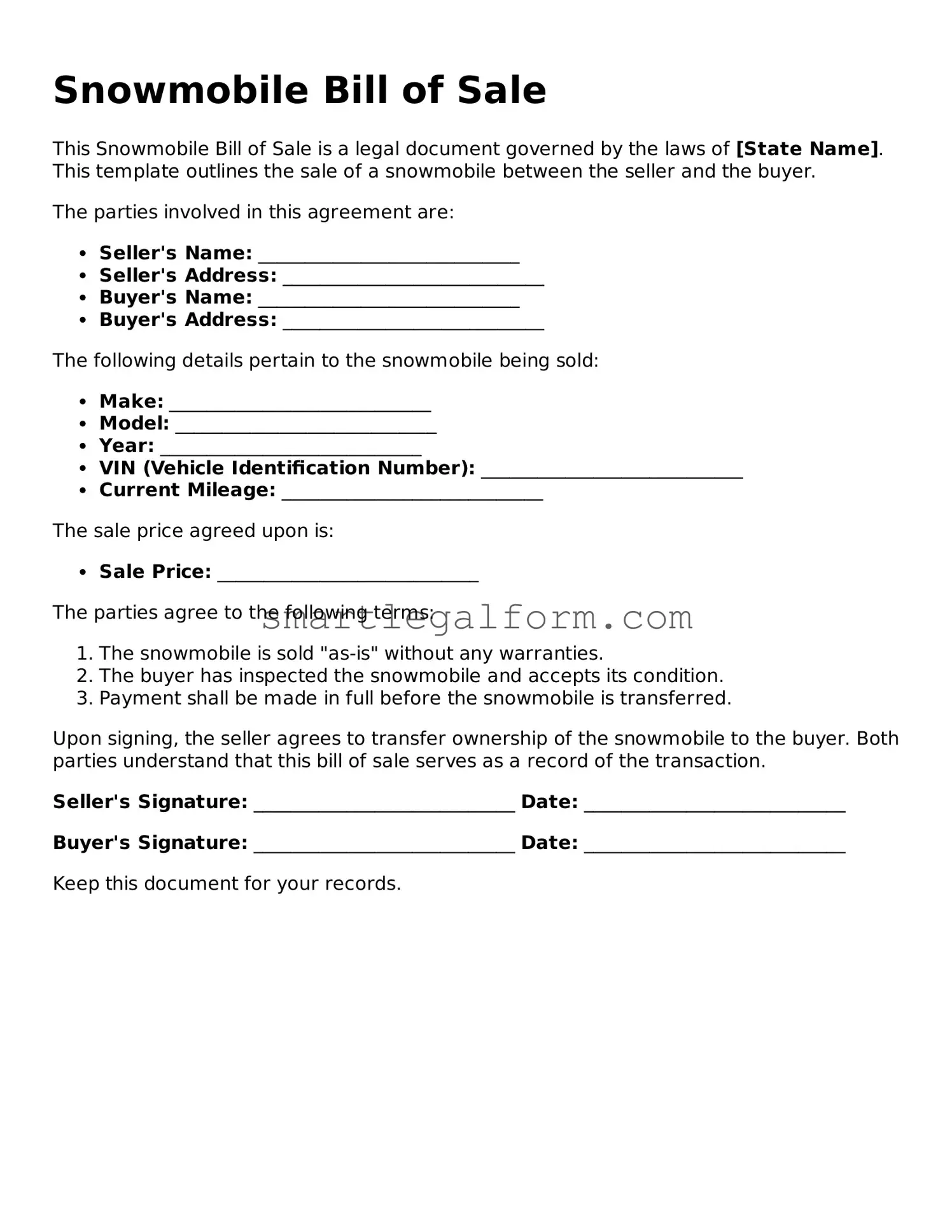 Attorney-Approved Snowmobile Bill of Sale Form