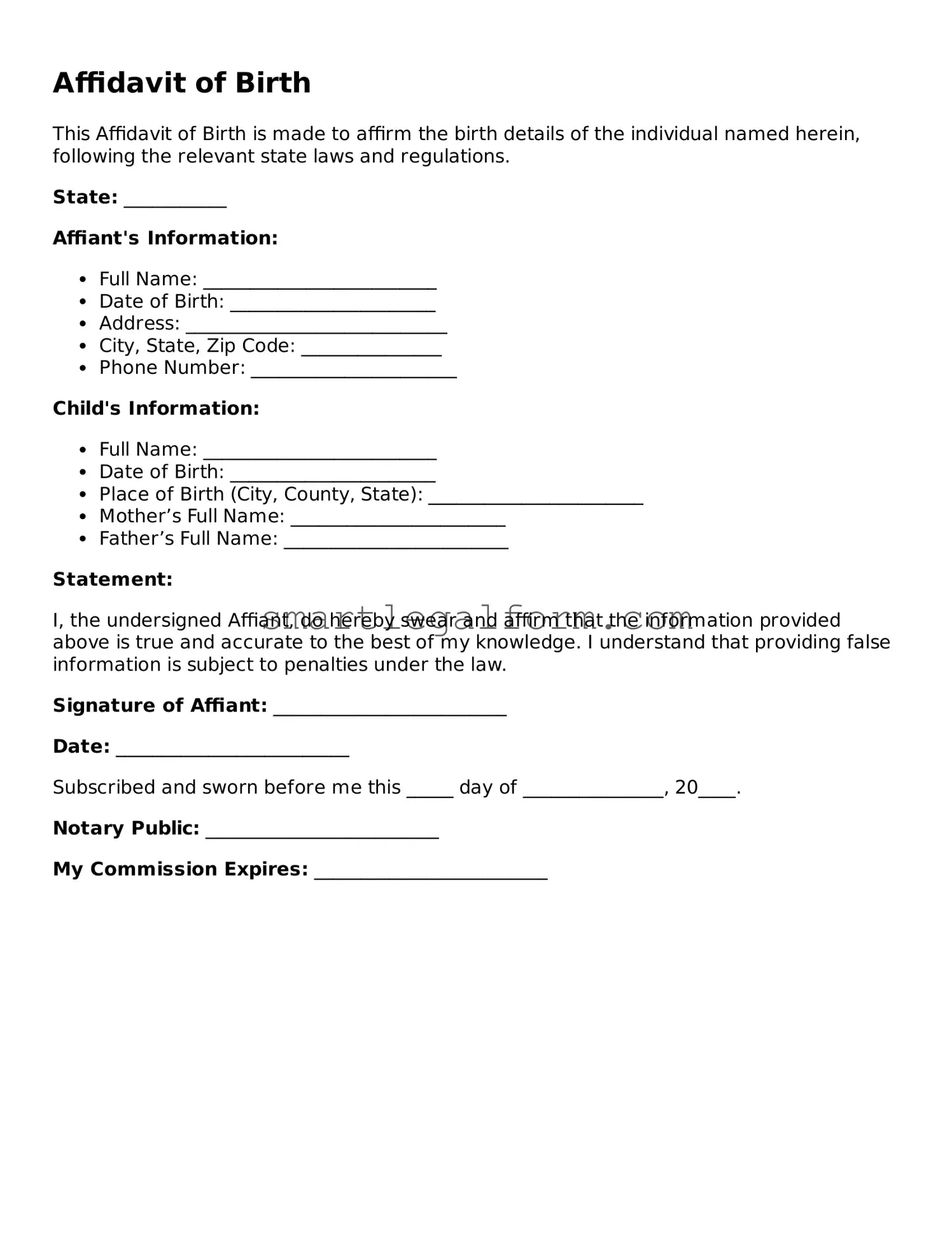 Attorney-Approved Affidavit of Birth Form