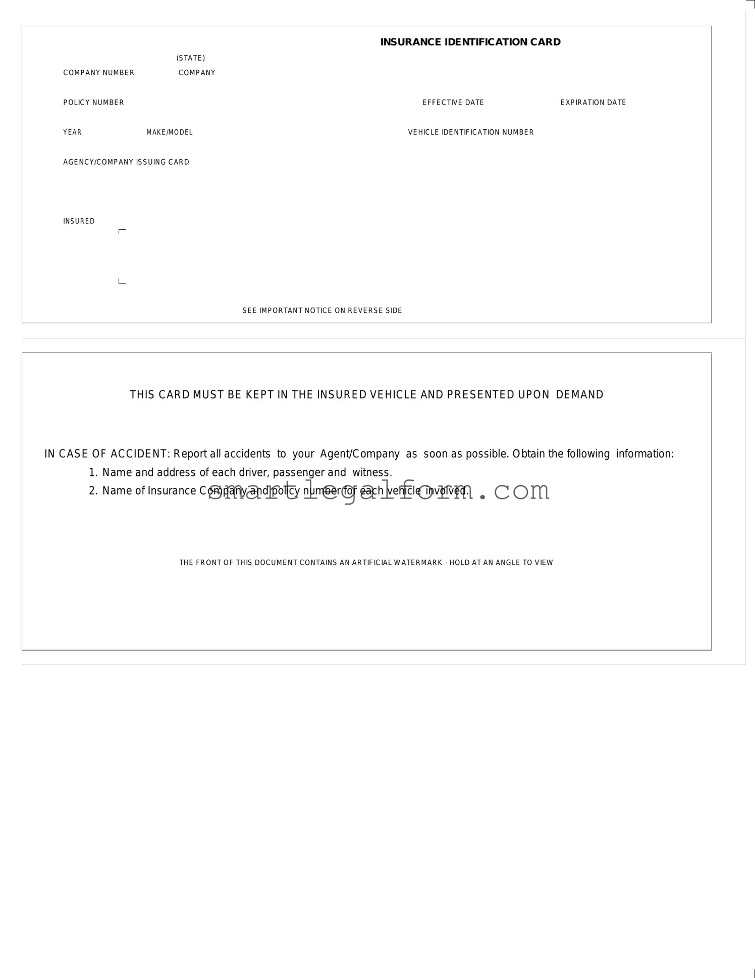 Free Auto Insurance Card Form