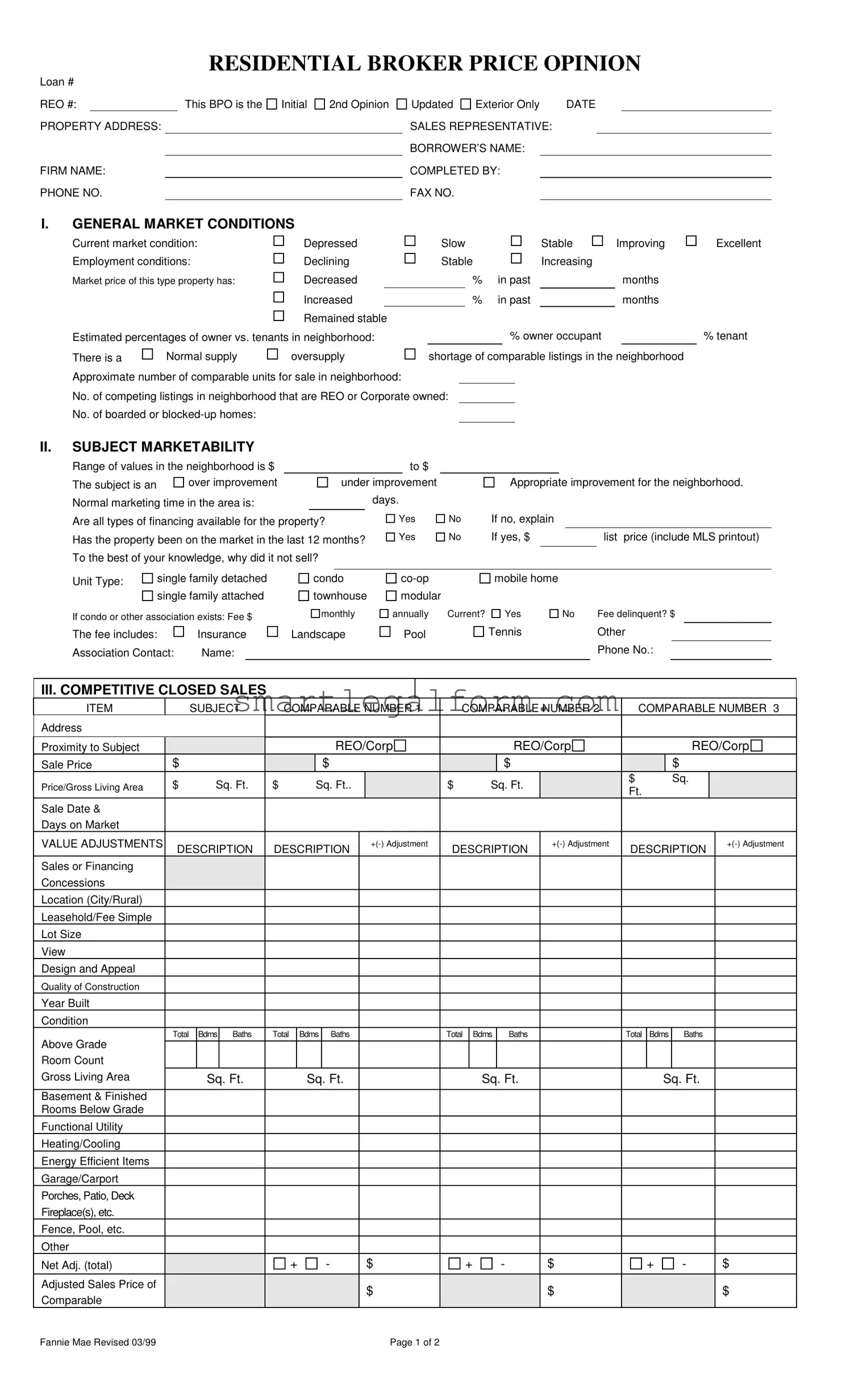 Free Broker Price Opinion Form