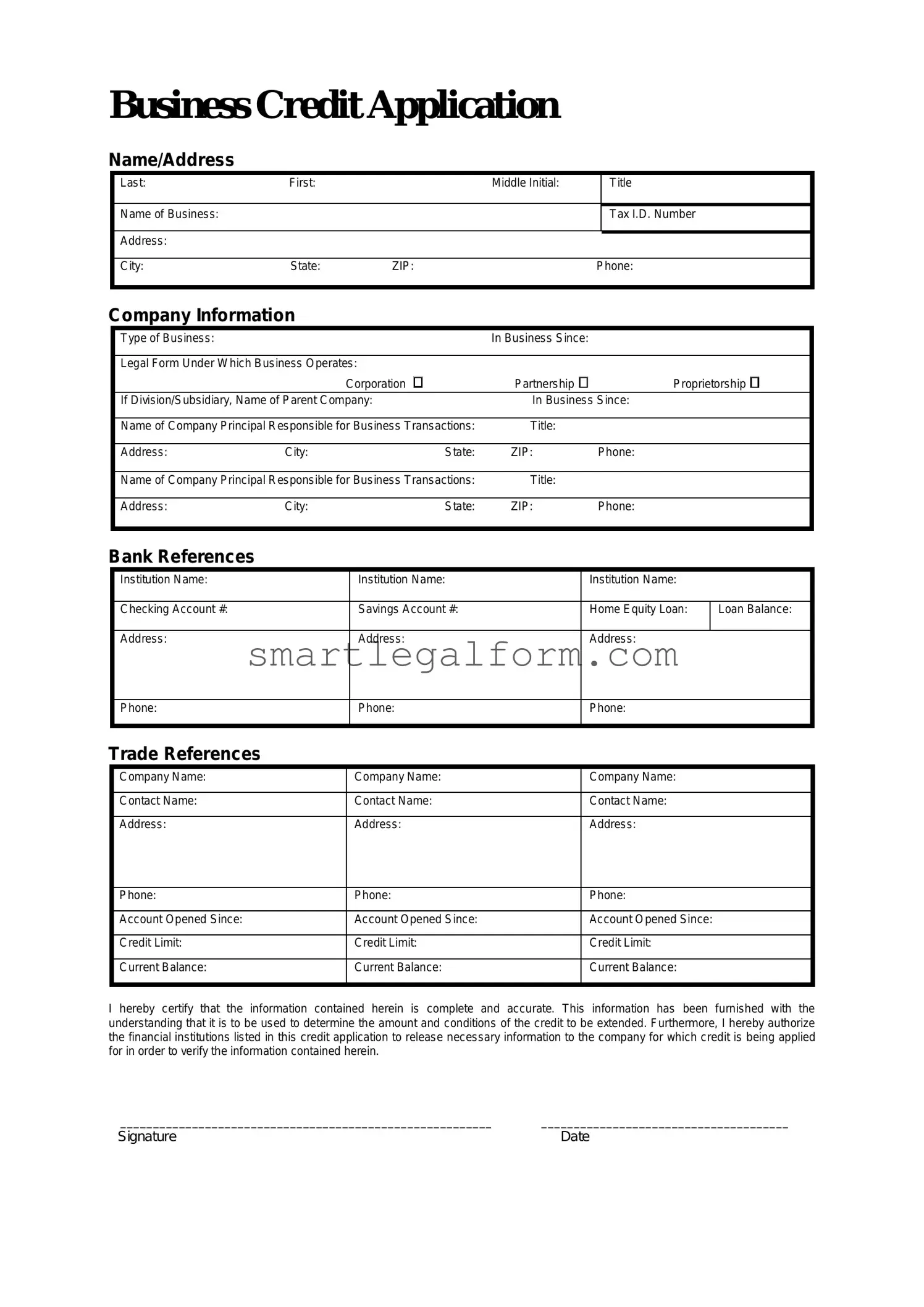 Free Business Credit Application Form