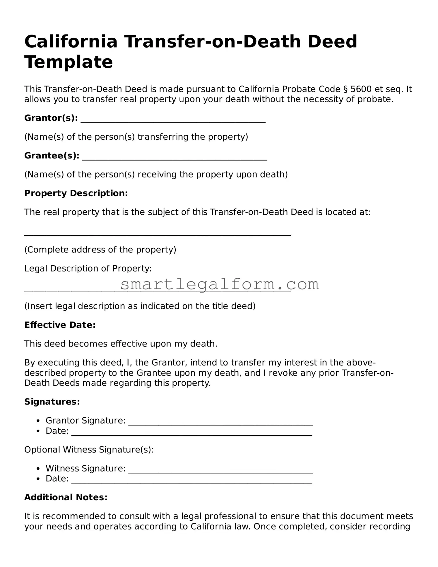 Printable California Transfer-on-Death Deed Document