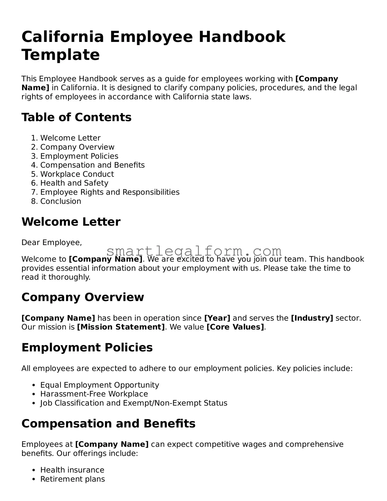 Printable California Employee Handbook Document