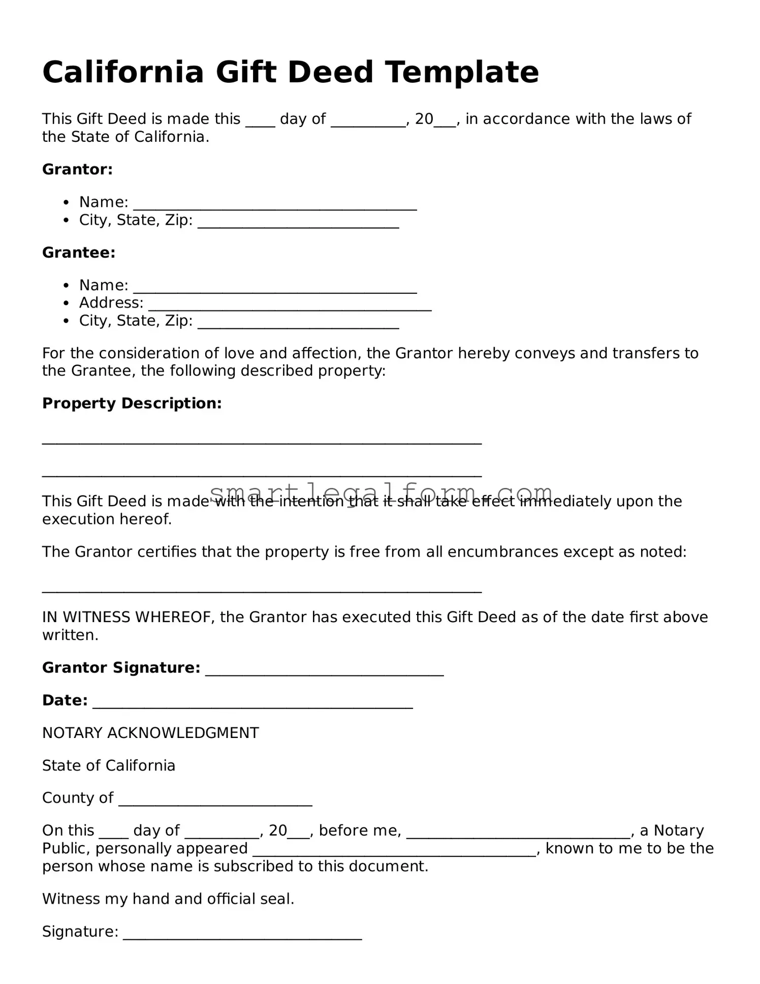 Printable California Gift Deed Document