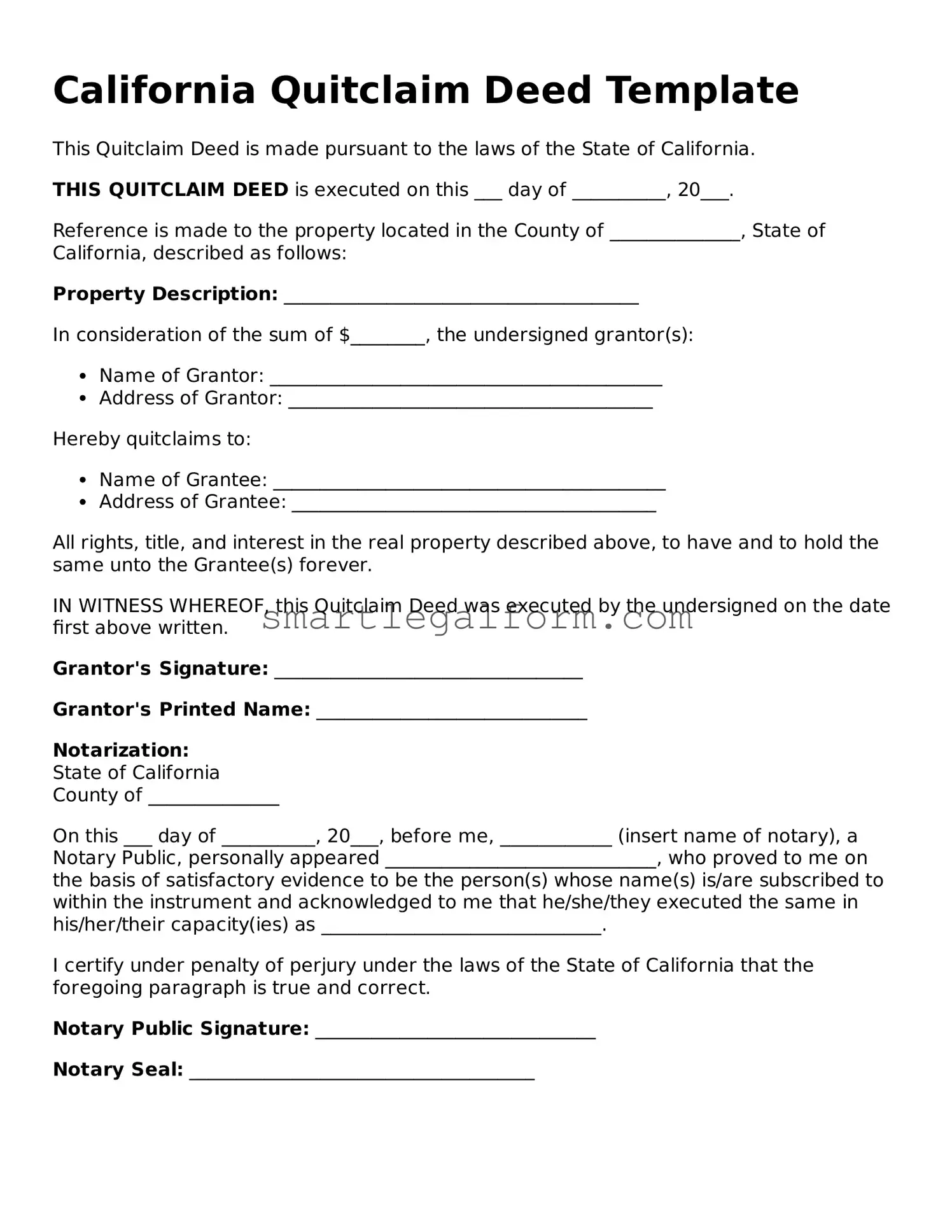 Printable California Quitclaim Deed Document