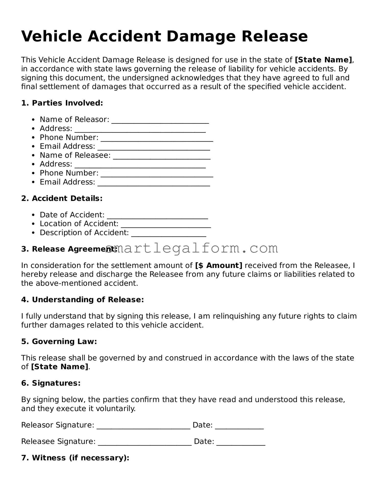 Attorney-Approved Vehicle Accident Damage Release Form