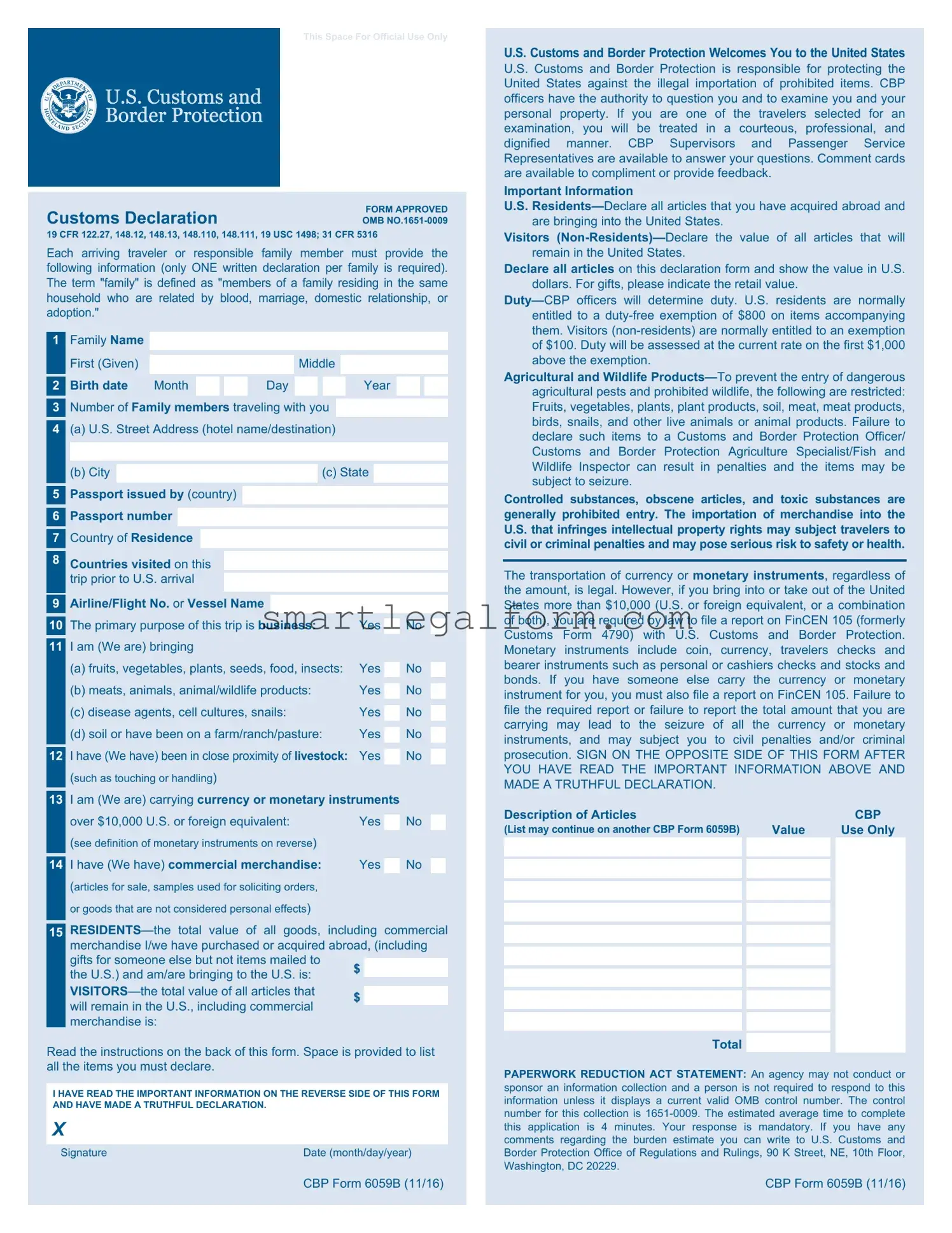 Free CBP 6059B Form