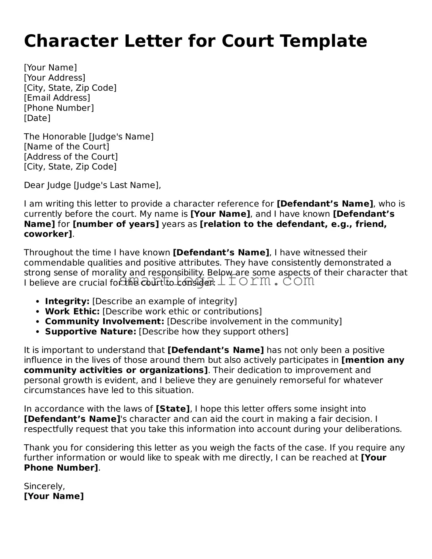 Attorney-Approved Character Letter for Court Form