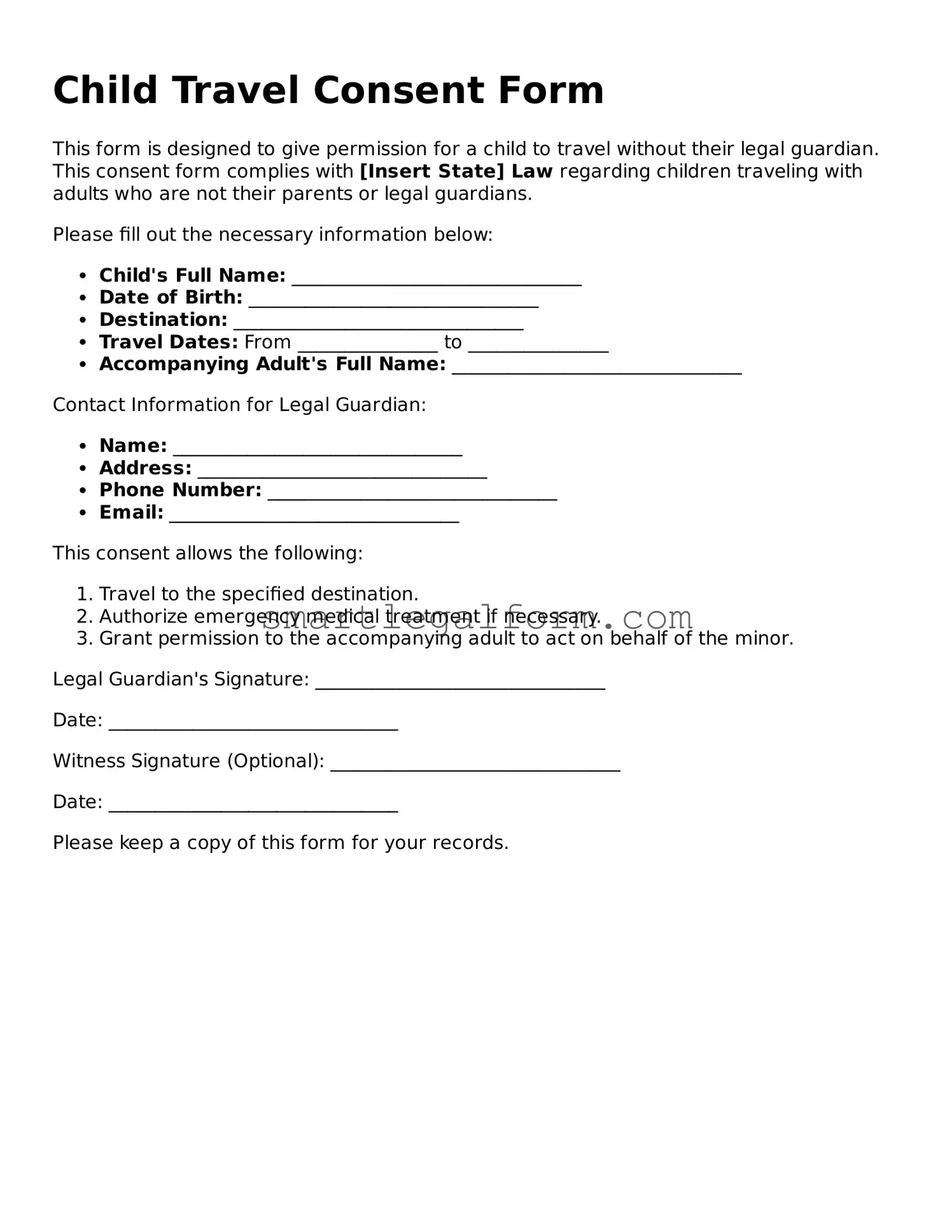 Attorney-Approved Child Travel Consent Form Form