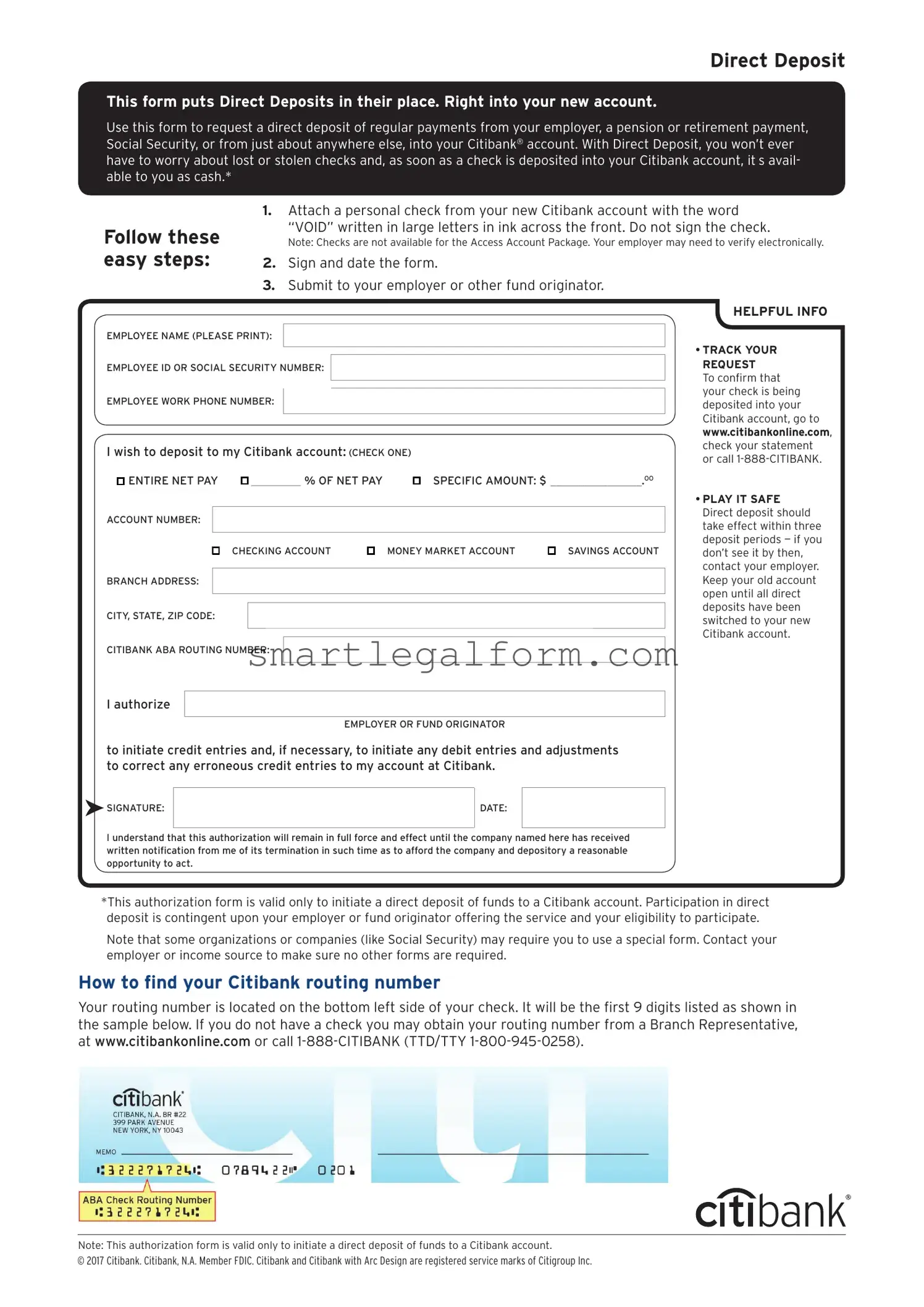 Free Citibank Direct Deposit Form