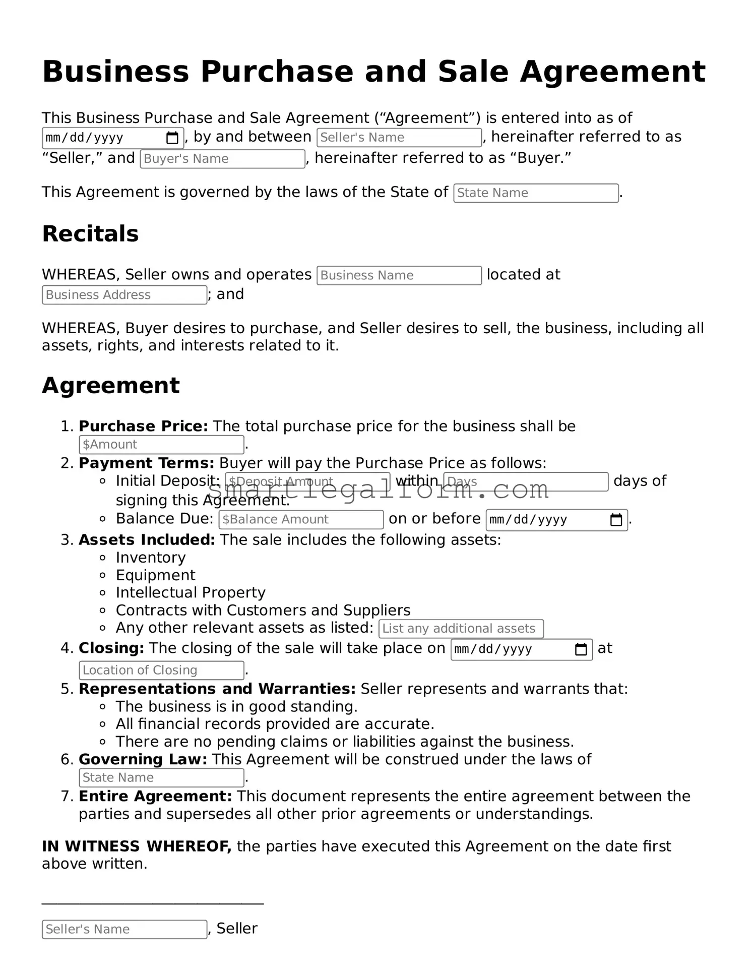 Attorney-Approved Business Purchase and Sale Agreement Form
