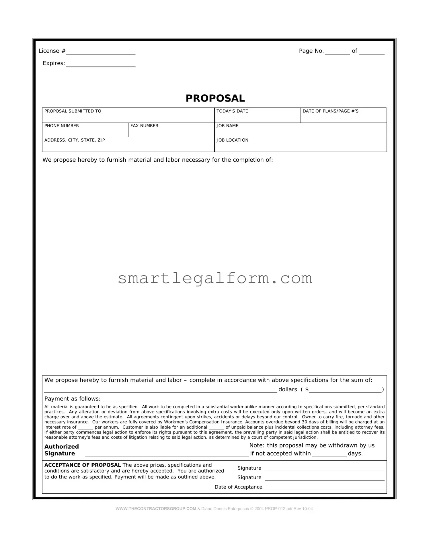 Free Construction proposal form Form