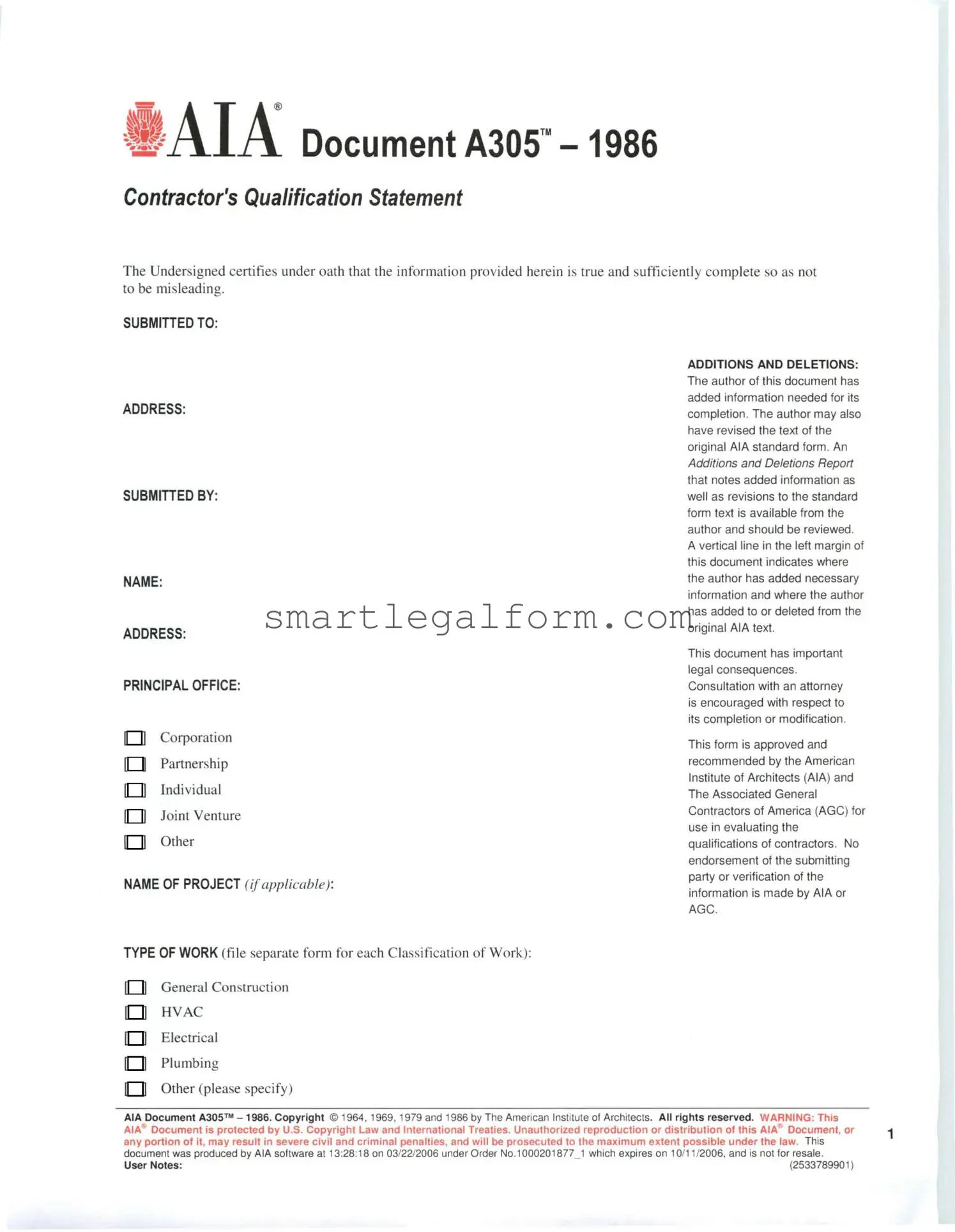 Free AIA A305 Form