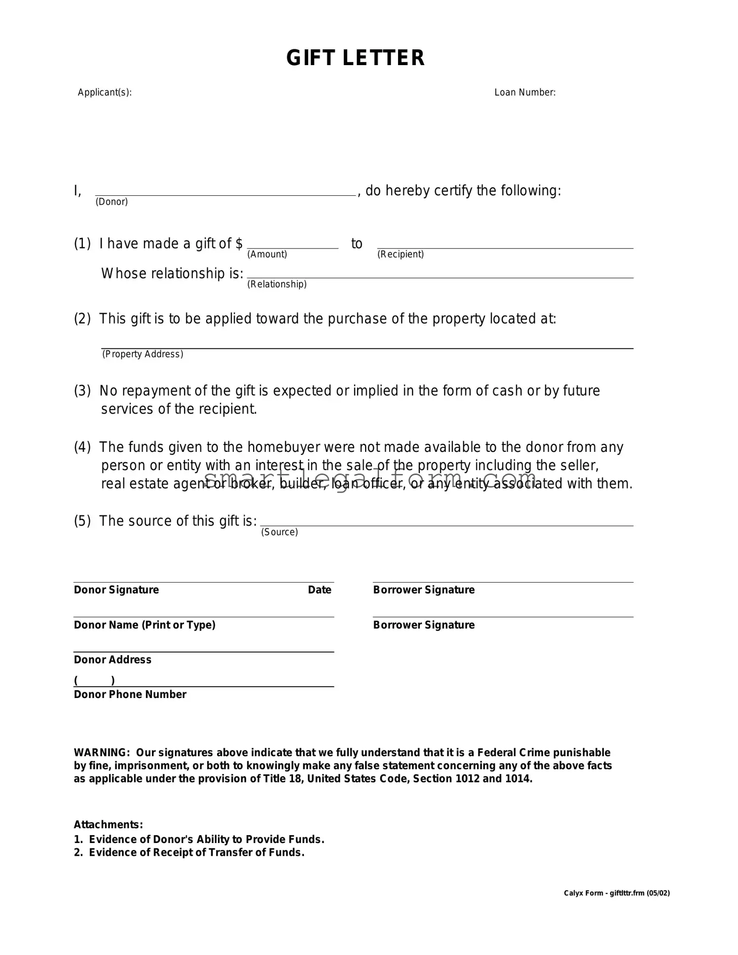Free Gift Letter Form