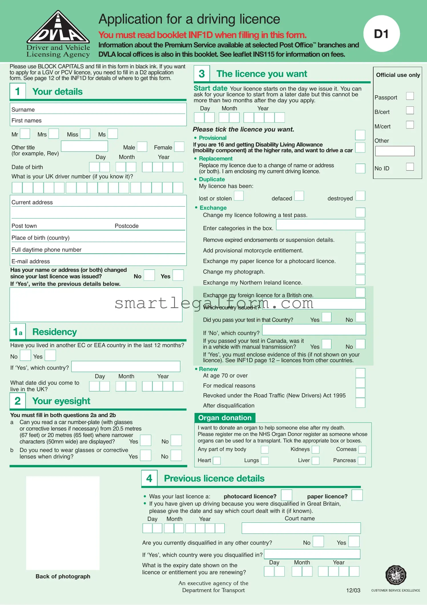 Free D1 Dvla Form
