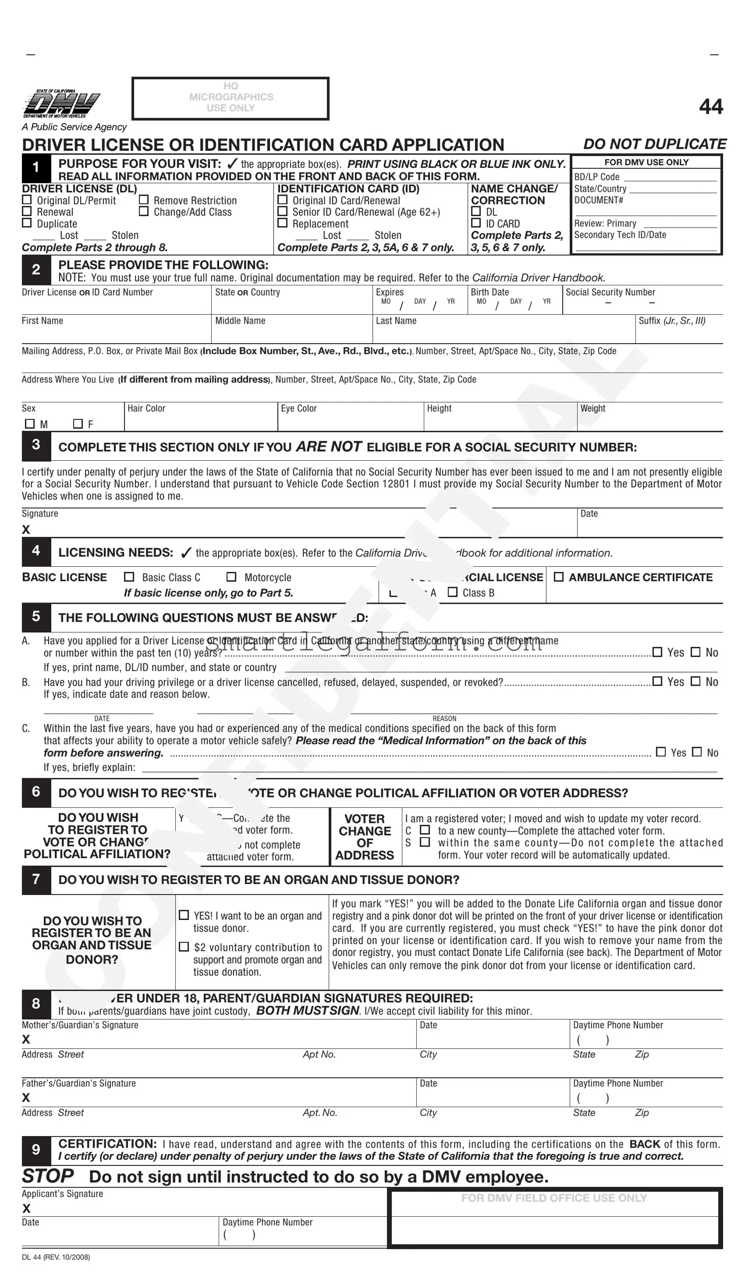 Free Ca Dmv Dl 44 Form