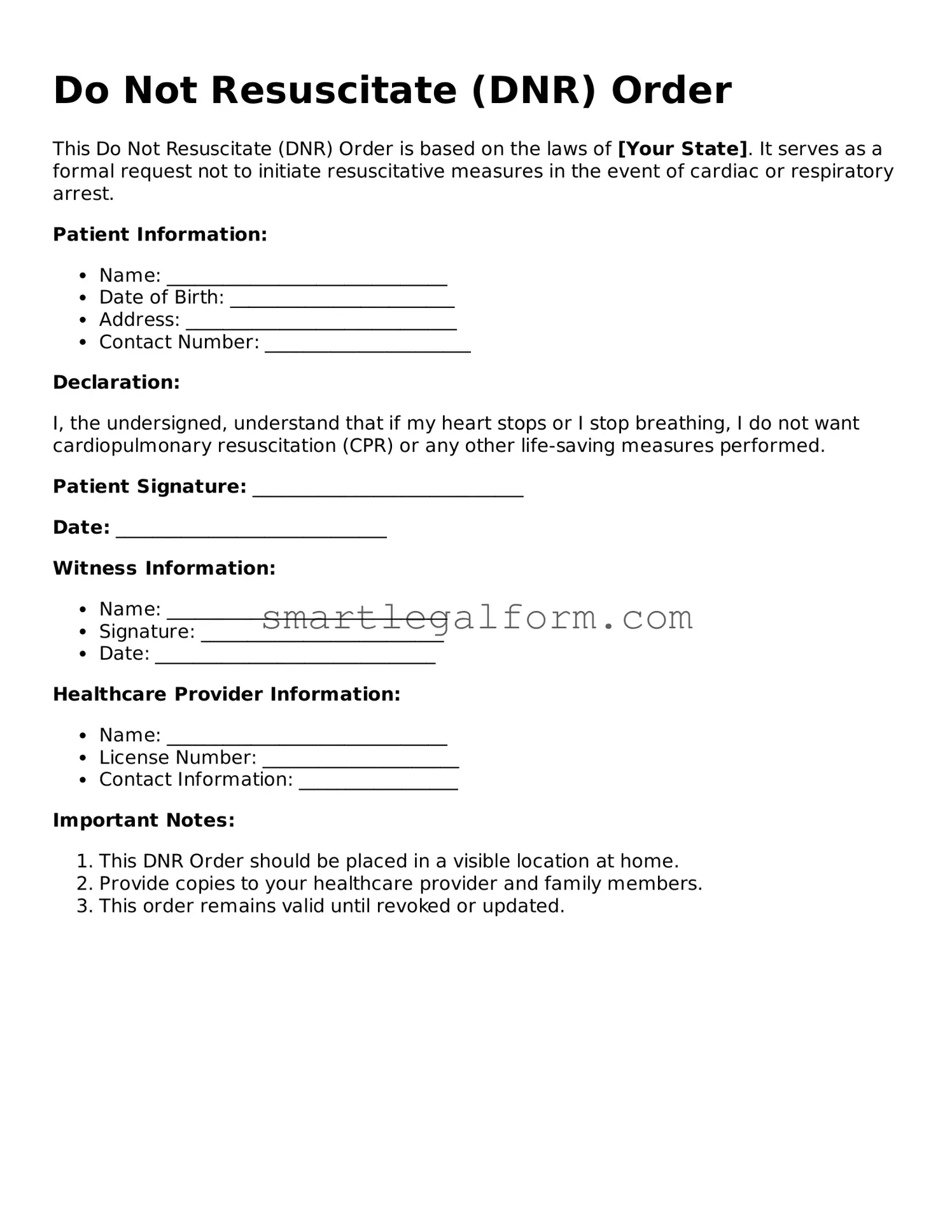 Attorney-Approved Do Not Resuscitate Order Form