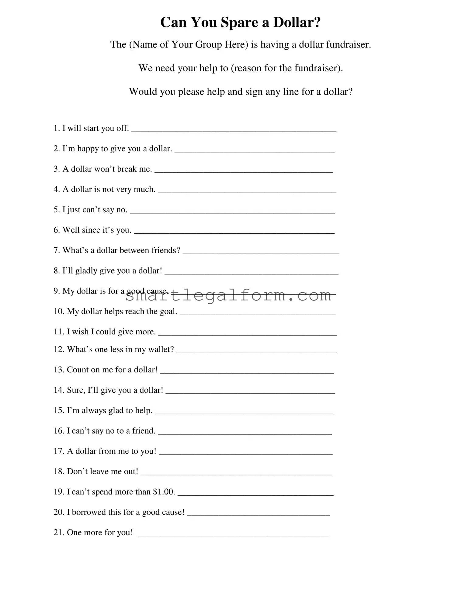 Free Donated A Dollar Form