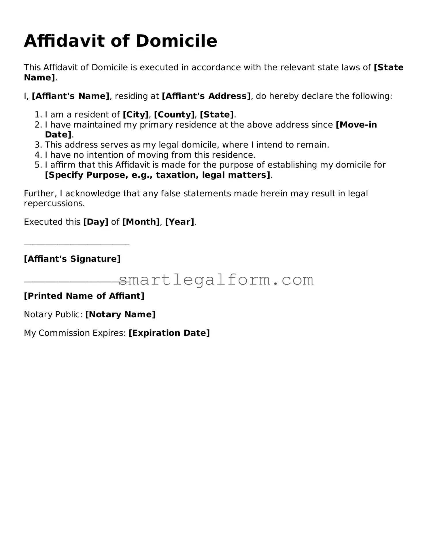 Attorney-Approved Affidavit of Domicile Form