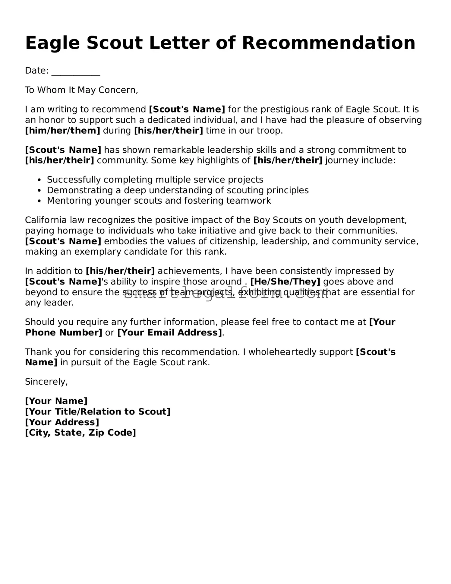 Attorney-Approved Eagle Scout Letter of Recommendation Form