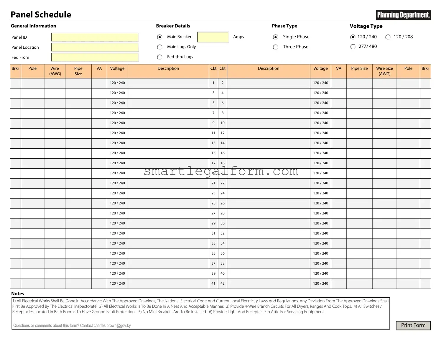 Free Electrical Panel Schedule Form