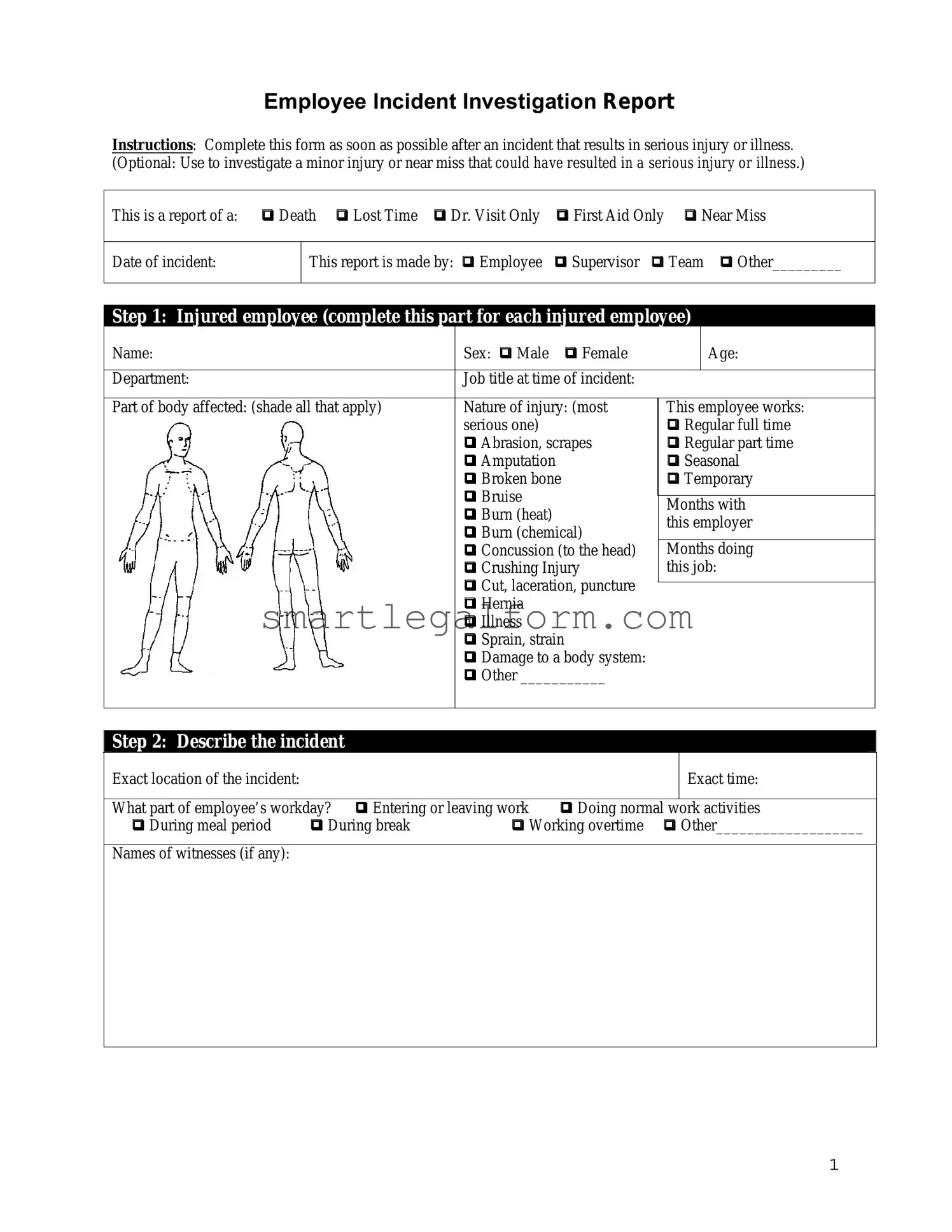 Free Employee Accident Report Form