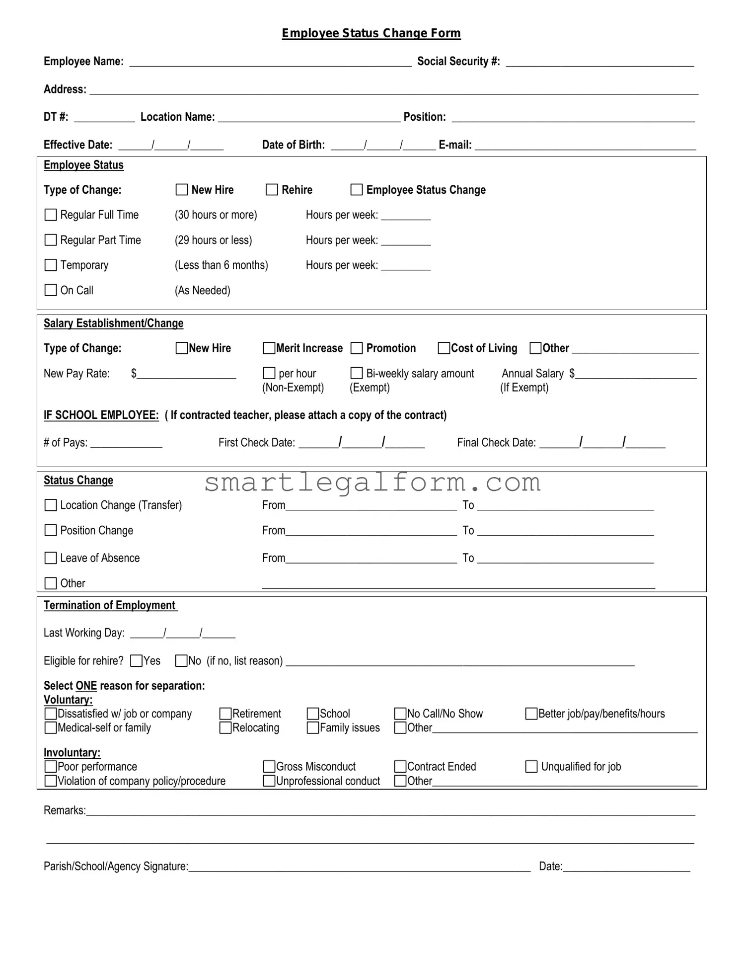 Free Employee Status Change Form