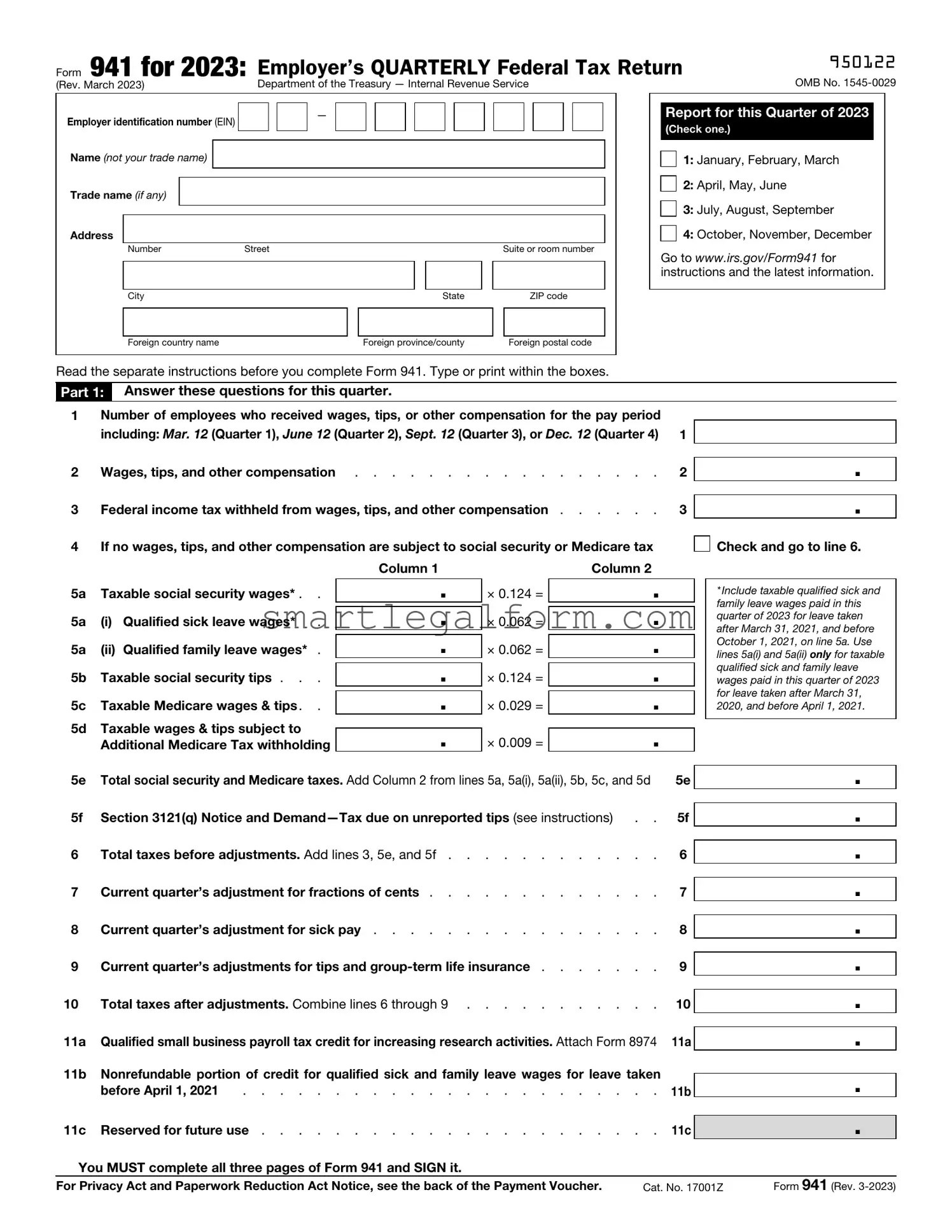 Free IRS 941 Form
