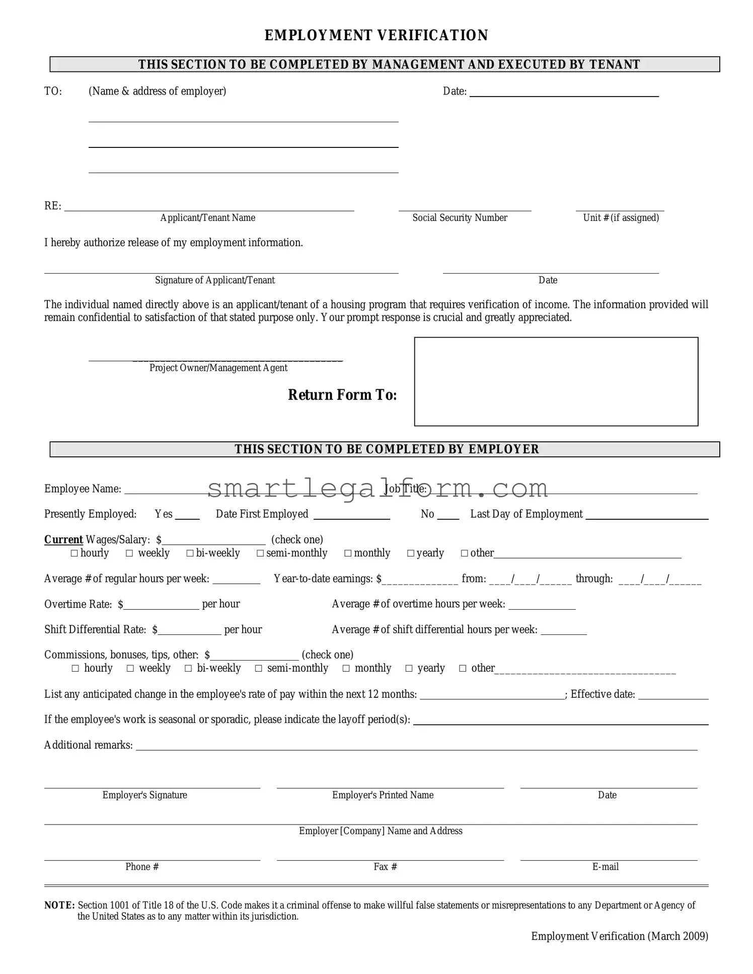Free Employment verification form Form