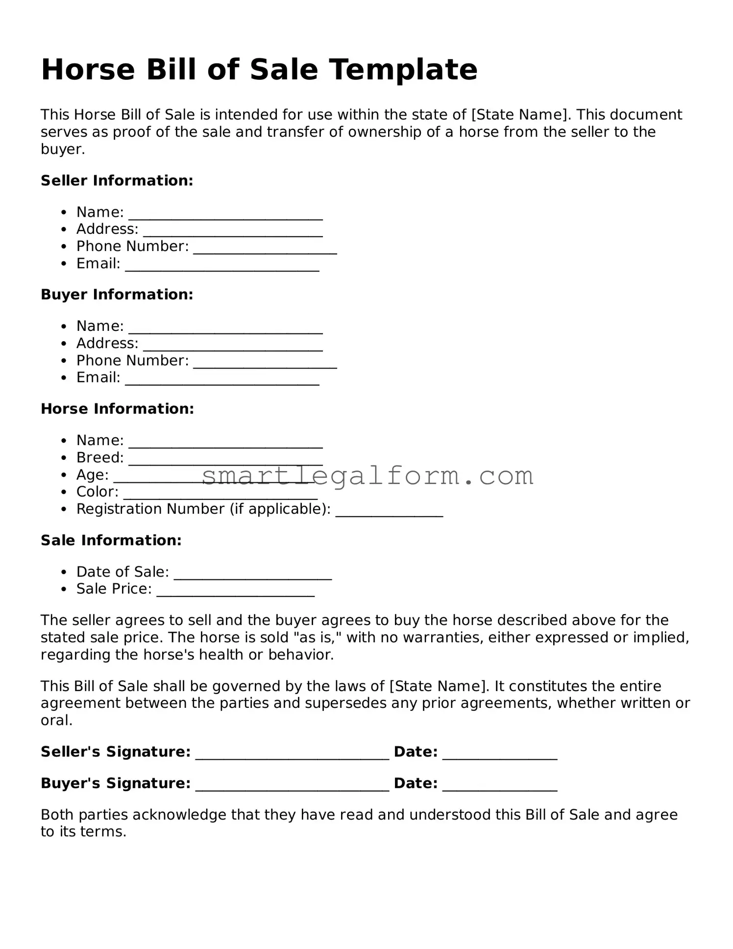 Attorney-Approved Horse Bill of Sale Form