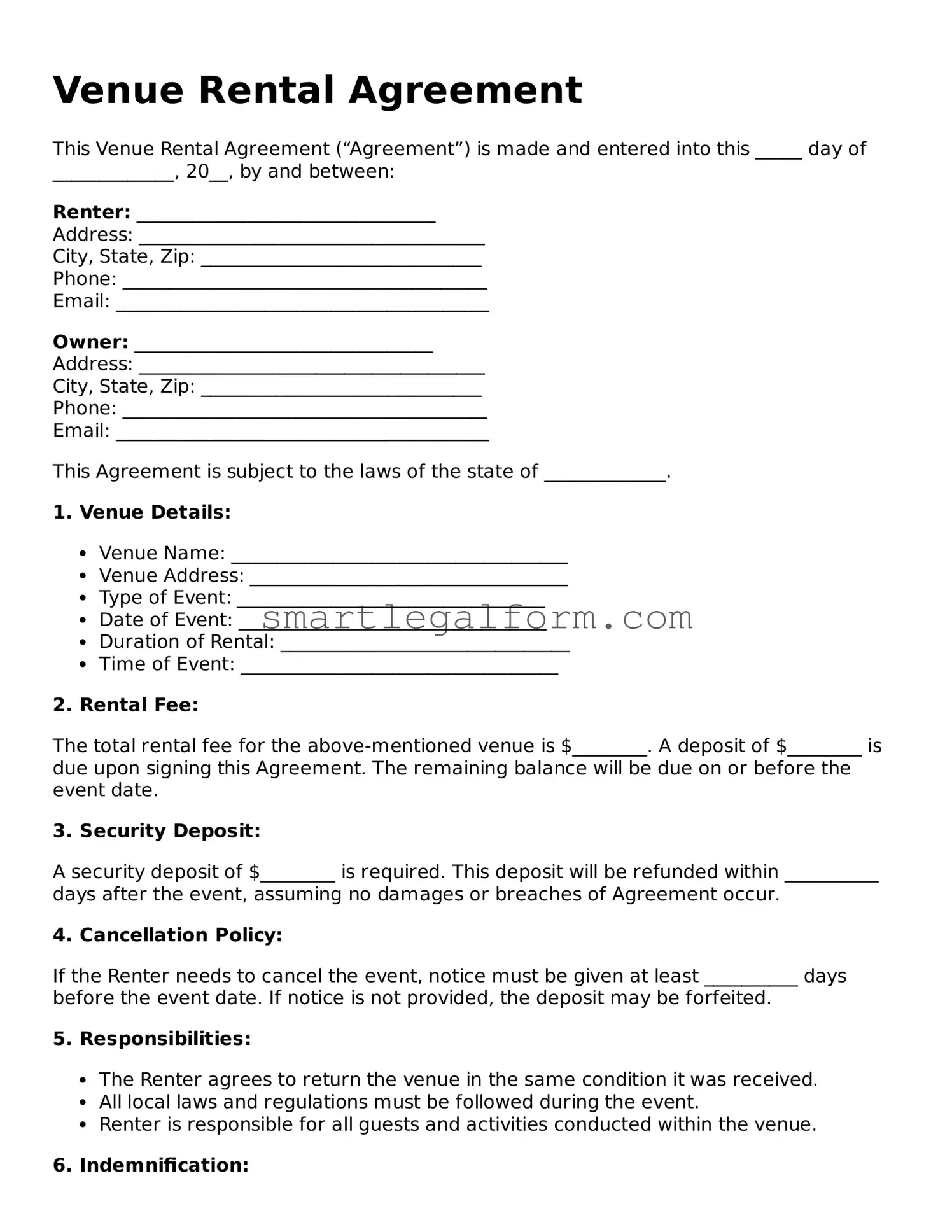 Attorney-Approved Venue Rental Agreement Form